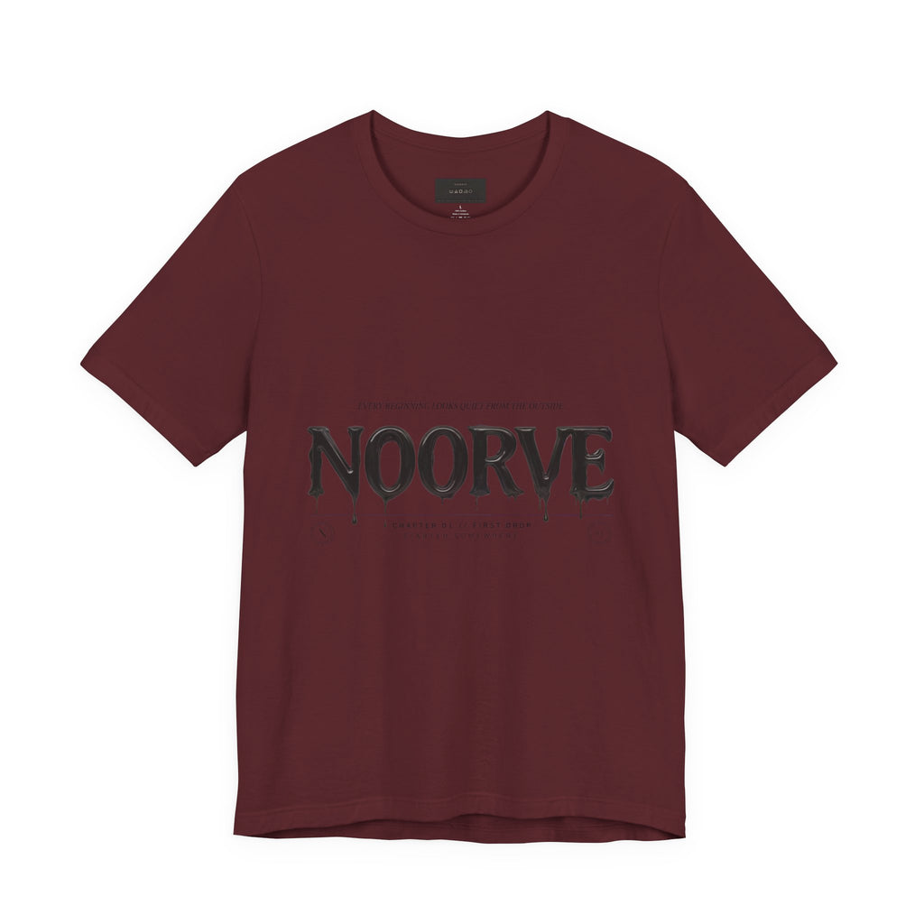 Noorve Drip Logo T-Shirt — Graphic White Tee with Gothic Dripping Text | Noorve | T-Shirt