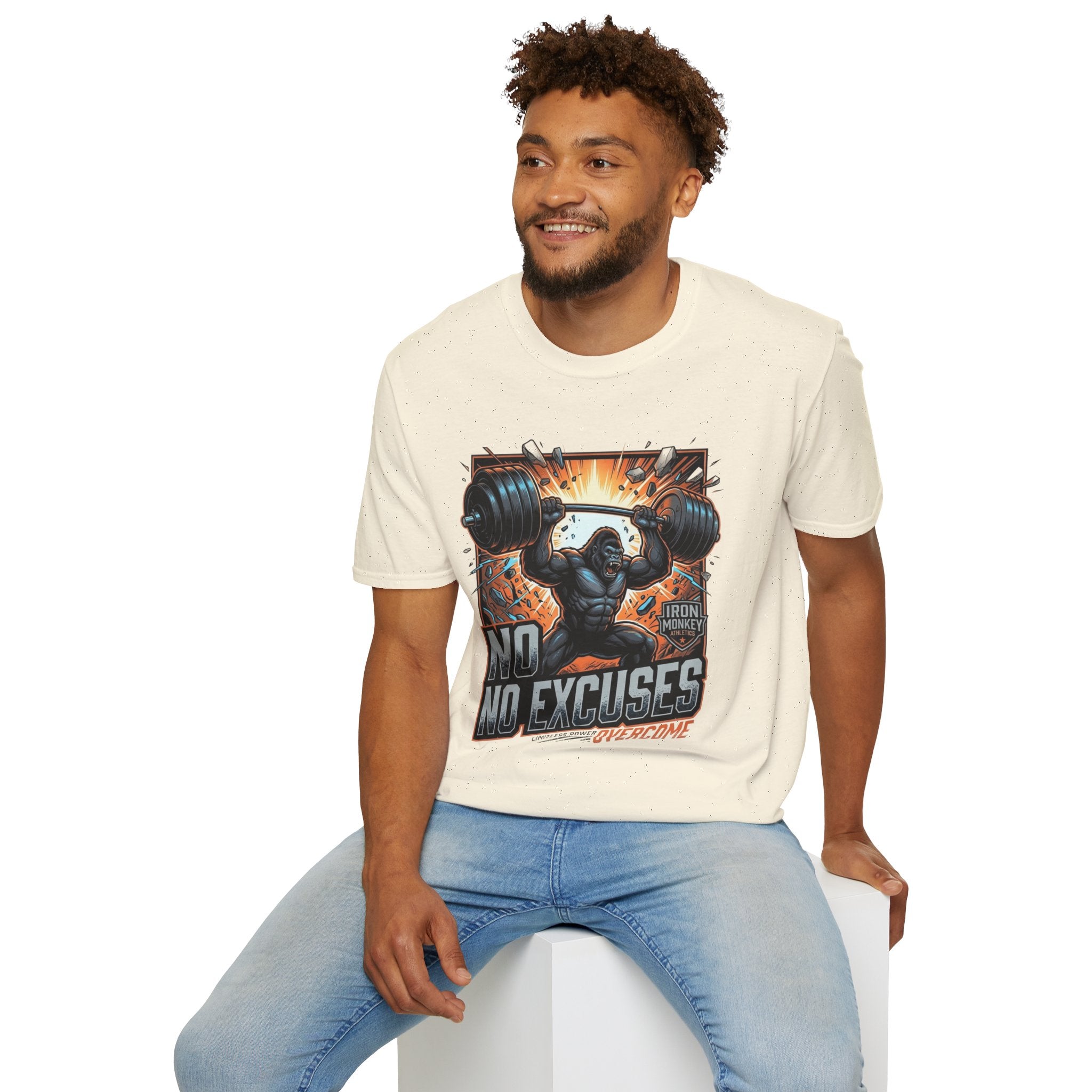 Motivational Weightlifting T-Shirt — 'No Excuses' Gorilla Gym Tee