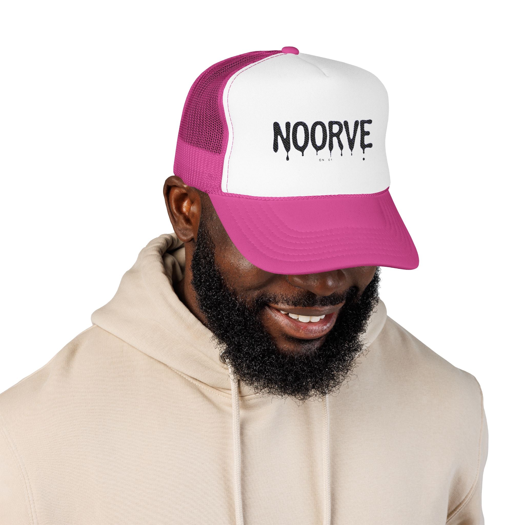 Drip Logo Trucker Hat — Noorvé Glimmer Foam Cap