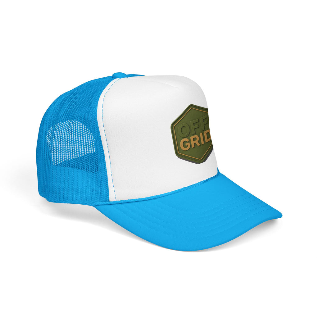 Off Grid Patch Trucker Hat — Military Green Adventure Cap
