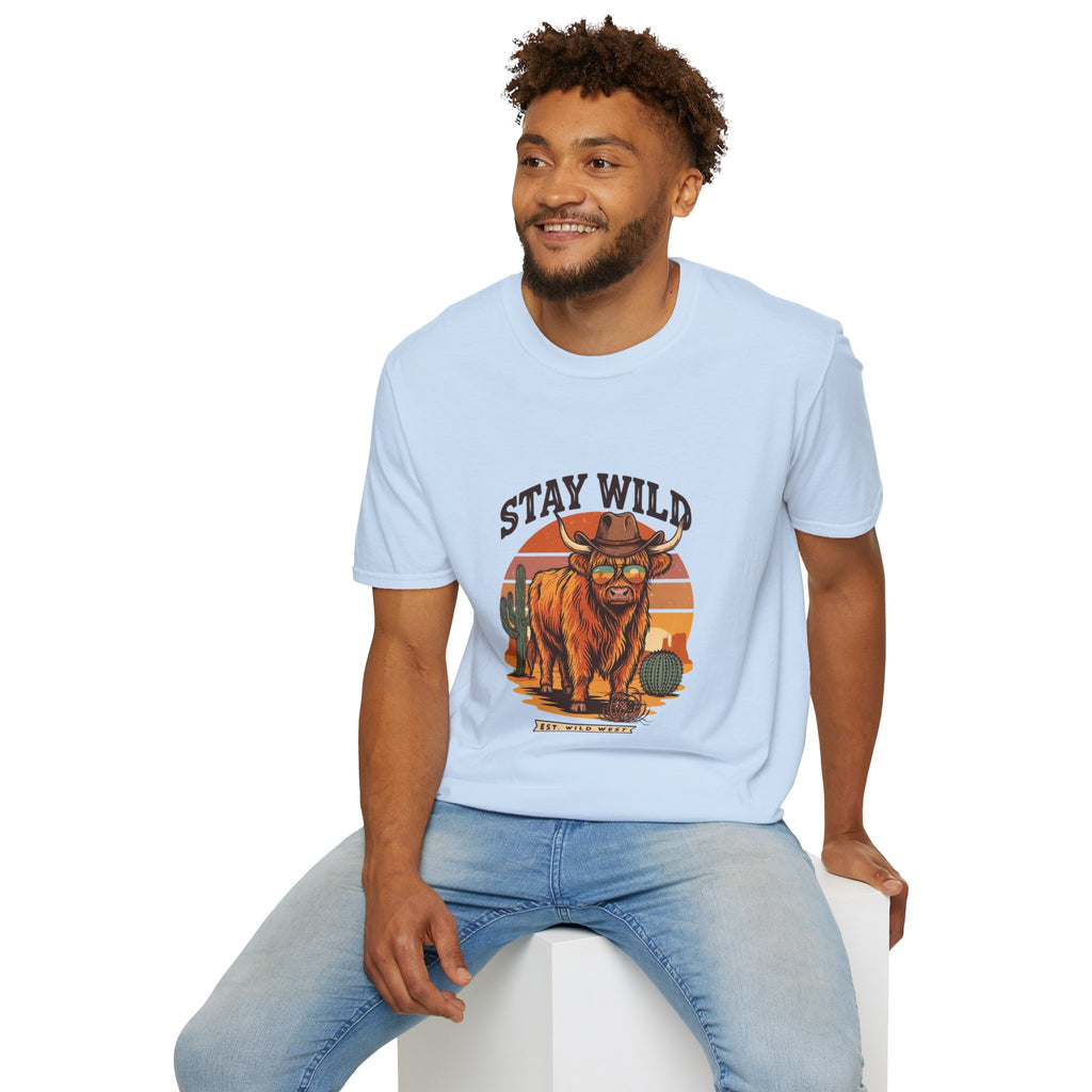 Stay Wild Longhorn T-Shirt — Retro Western Cow Skull Graphic Tee