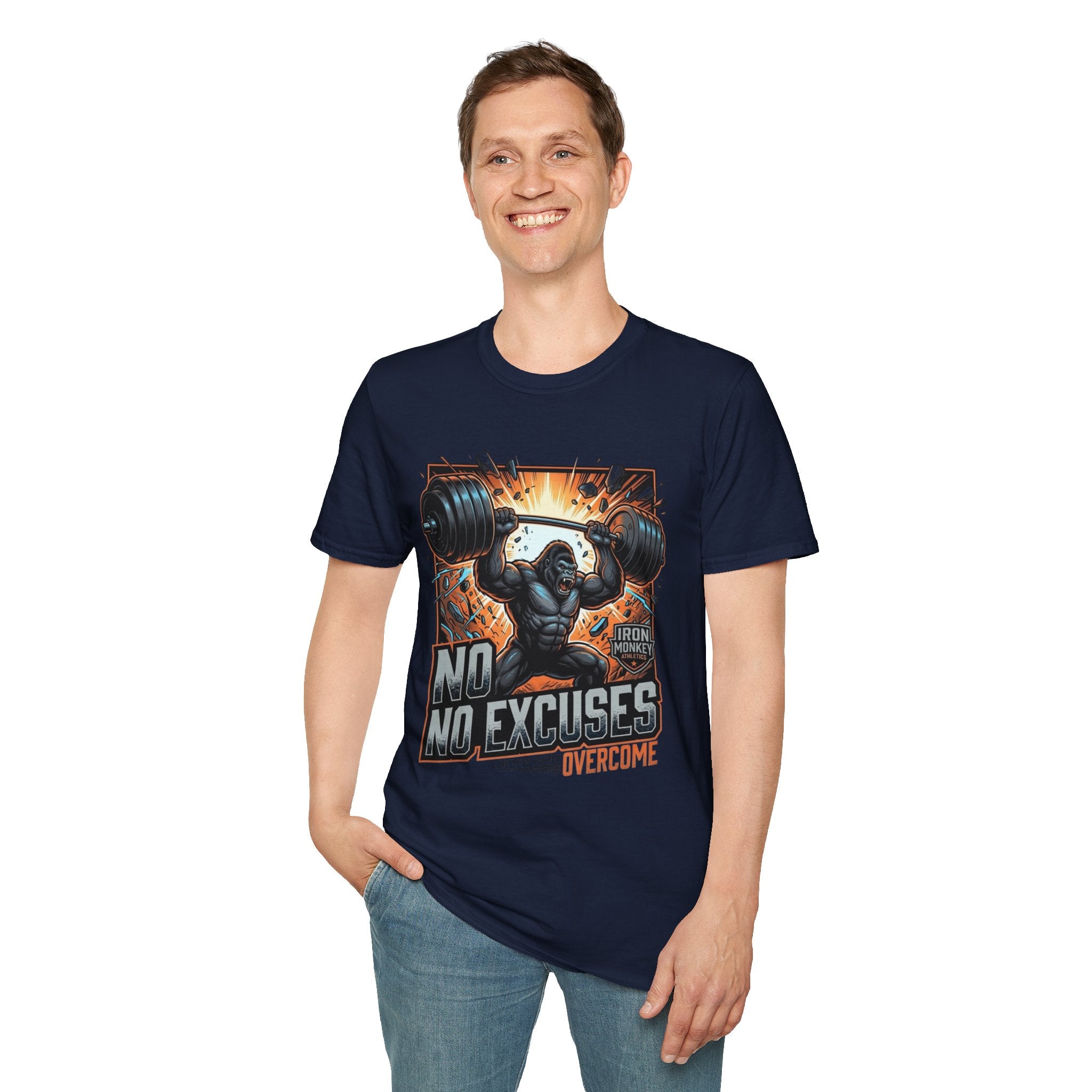 Motivational Weightlifting T-Shirt — 'No Excuses' Gorilla Gym Tee