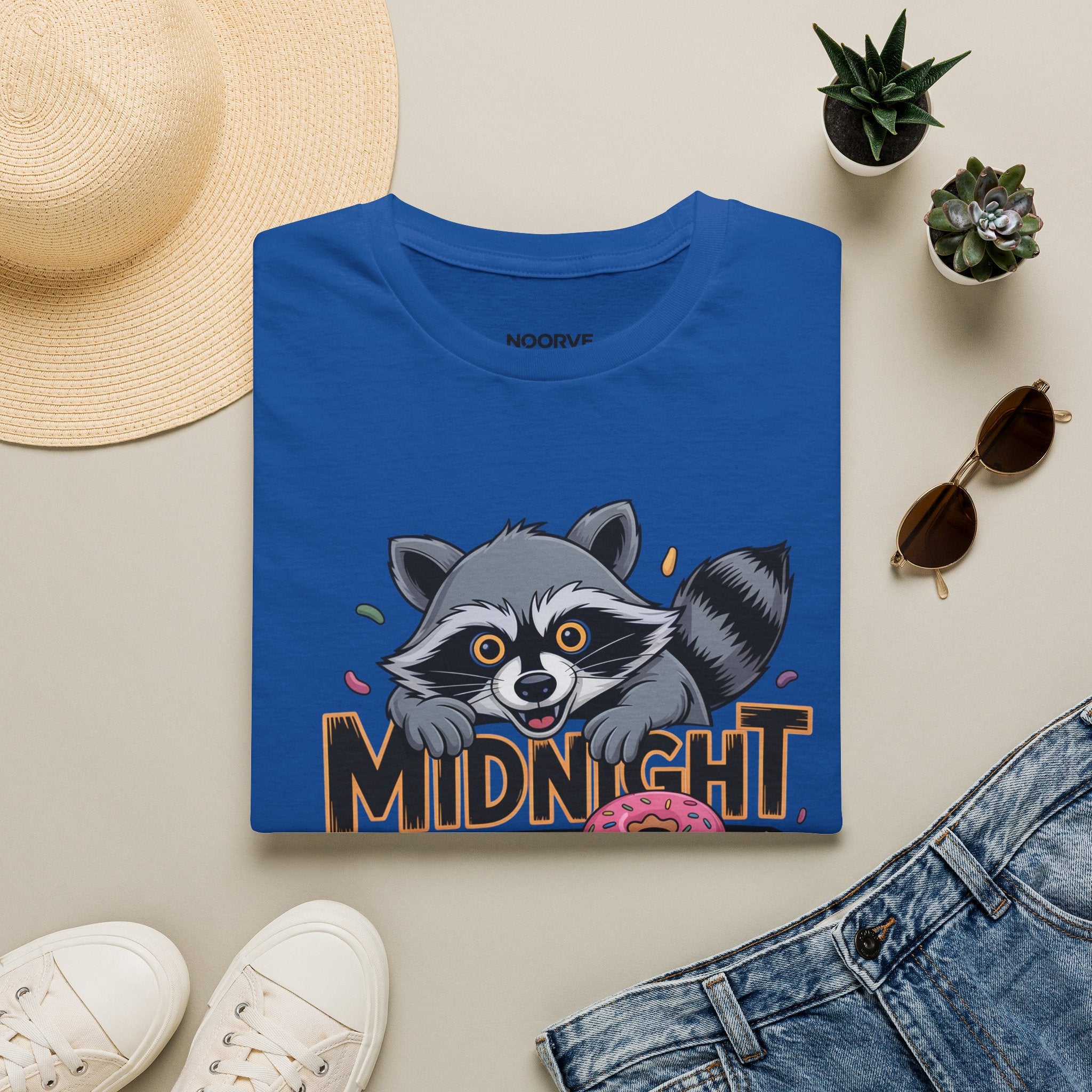Midnight Snack Crew T-Shirt — Cute Raccoon Donut Tee | Noorve | T-Shirt