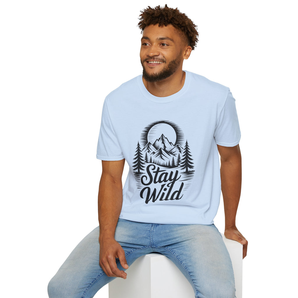 Stay Wild Mountain T-Shirt — Adventure Graphic Tee with Mountains & Pine Trees | Noorve | T-Shirt