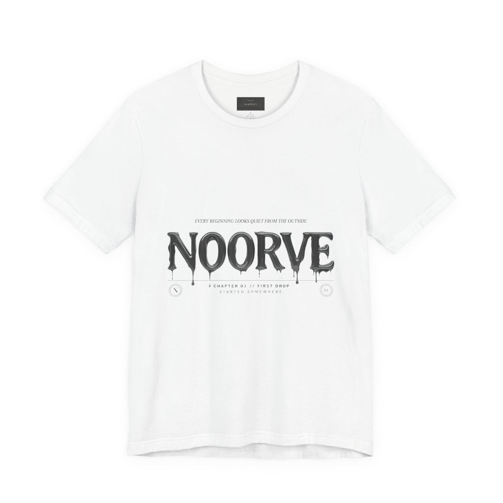 Noorve Drip Logo T-Shirt — Graphic White Tee with Gothic Dripping Text