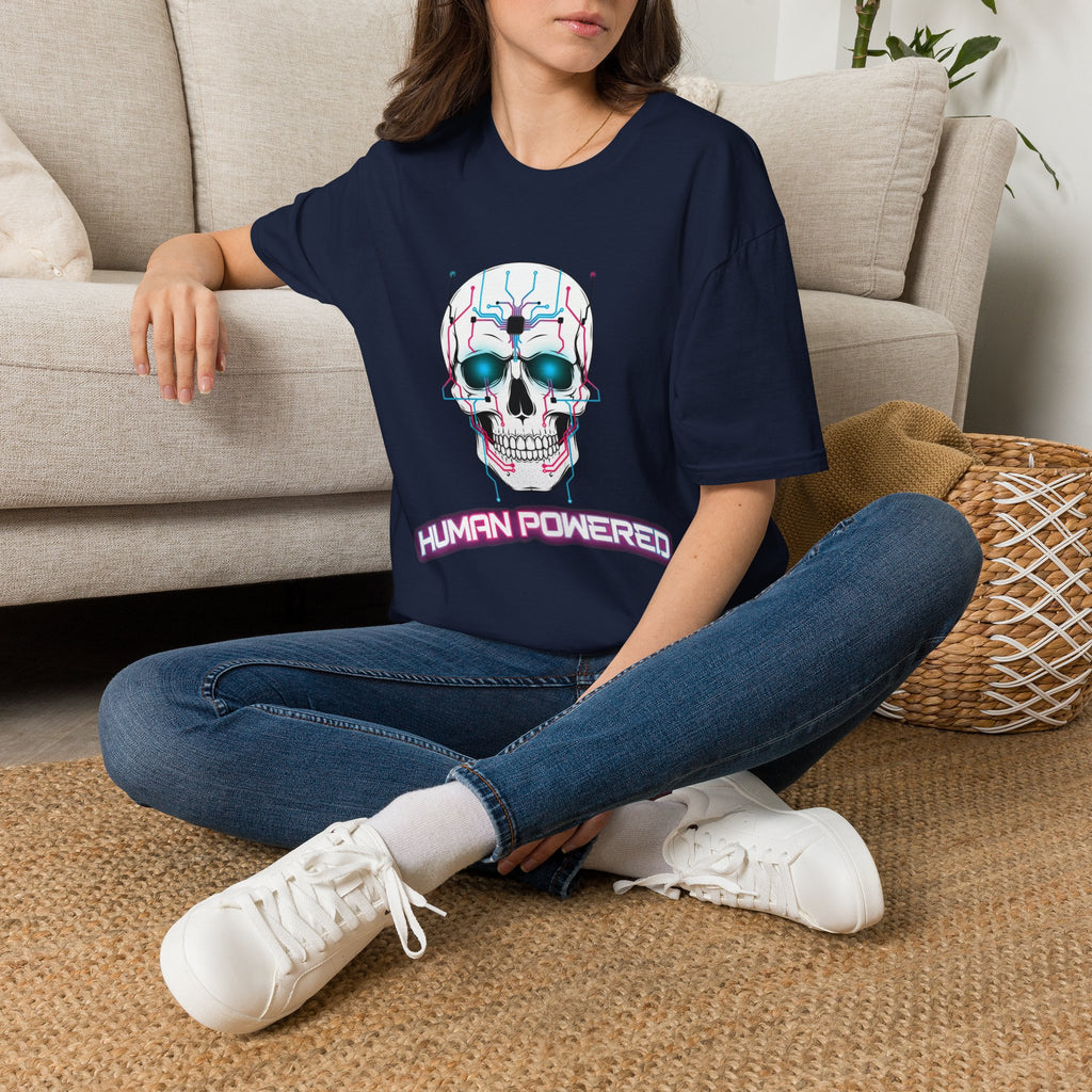 Cyber Skull T‑Shirt — 'Human Powered' Retro Futuristic Graphic Tee