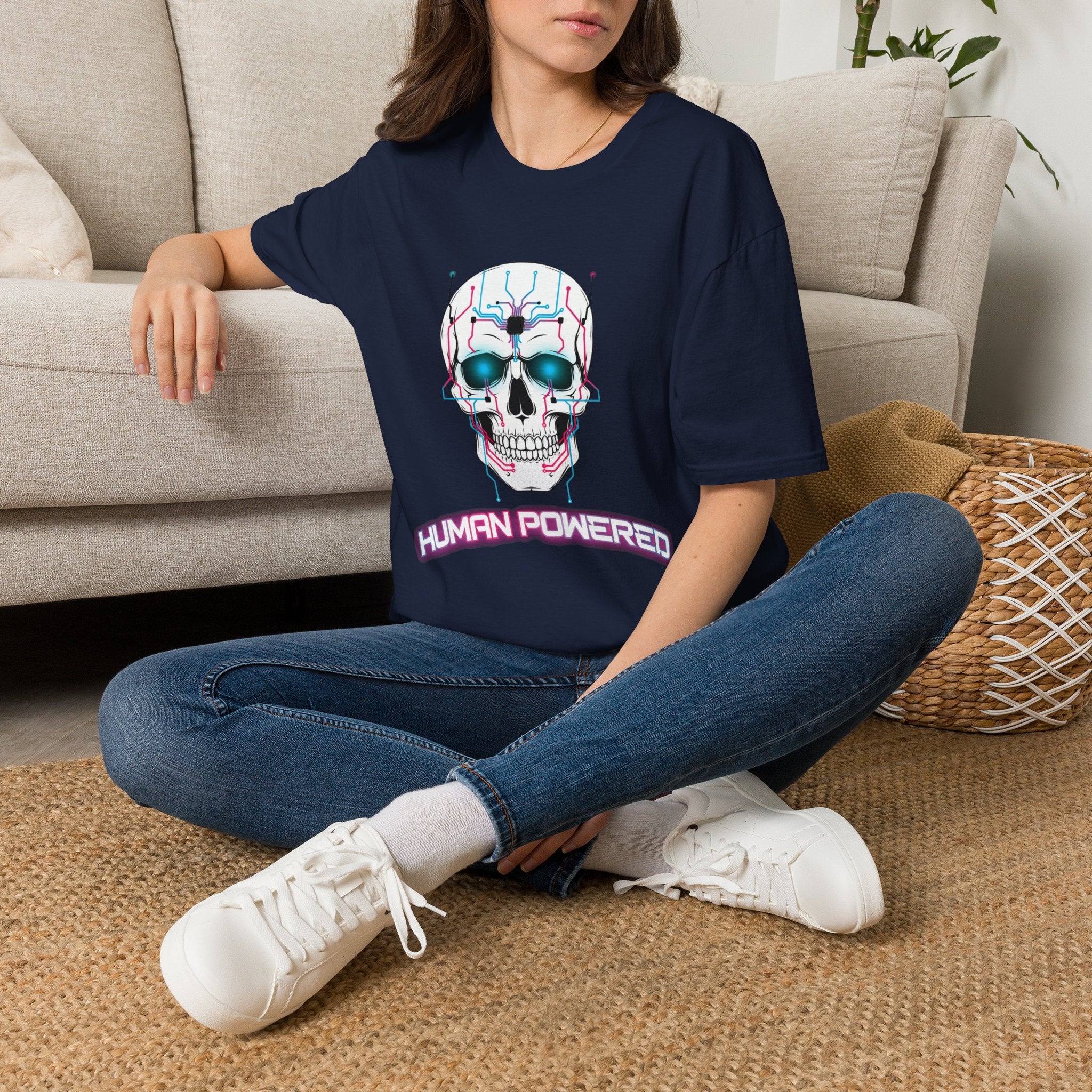 Cyber Skull T‑Shirt — 'Human Powered' Retro Futuristic Graphic Tee