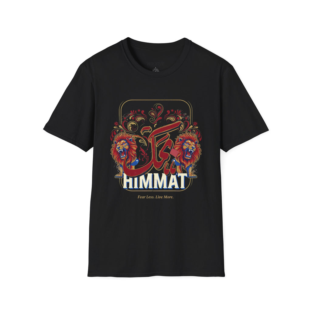 Arabic Calligraphy T-Shirt — 'Himmat' Lion Floral Graphic Tee