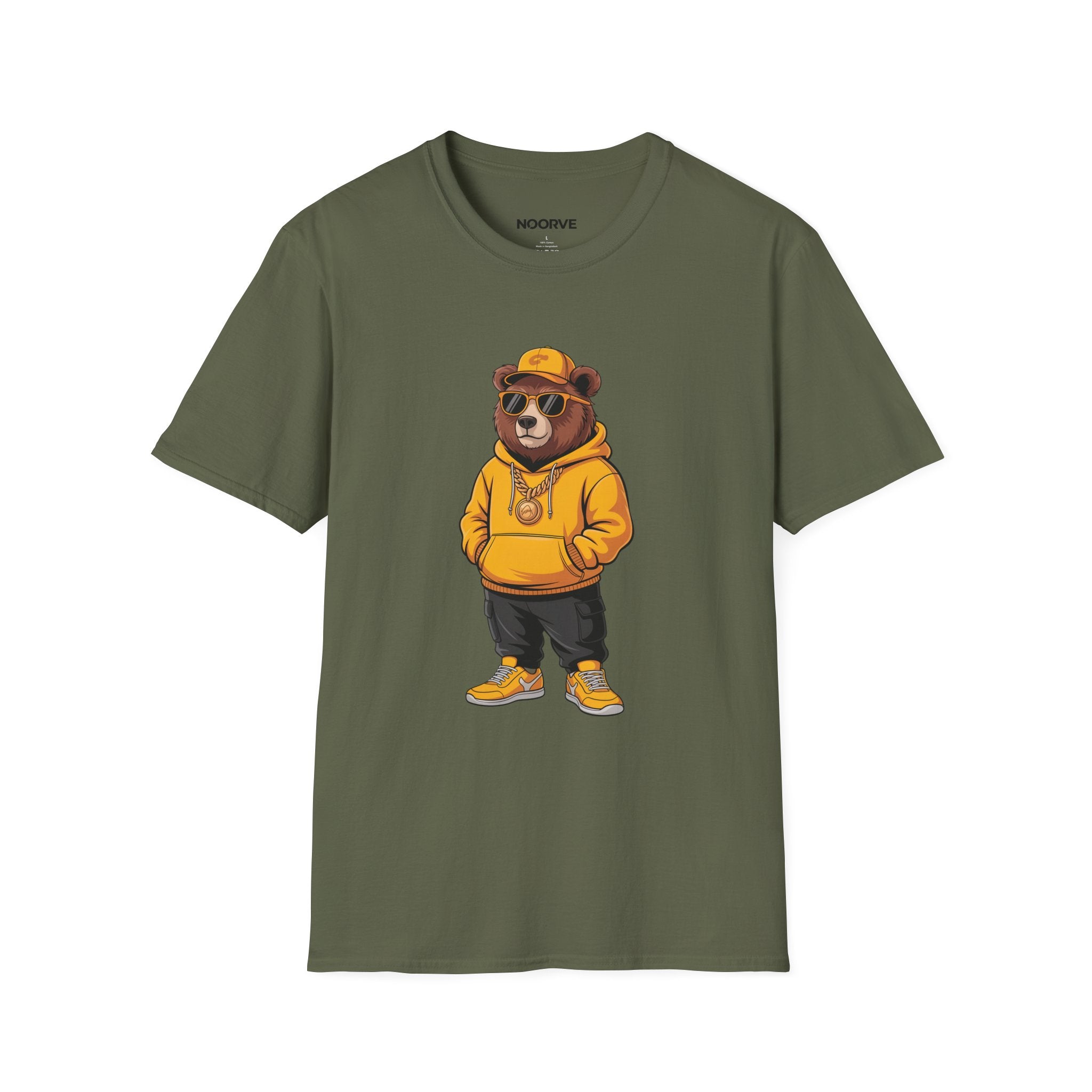 Bear Graphic T-Shirt — Cool Hip-Hop Bear in Yellow Hoodie | Noorve | T-Shirt