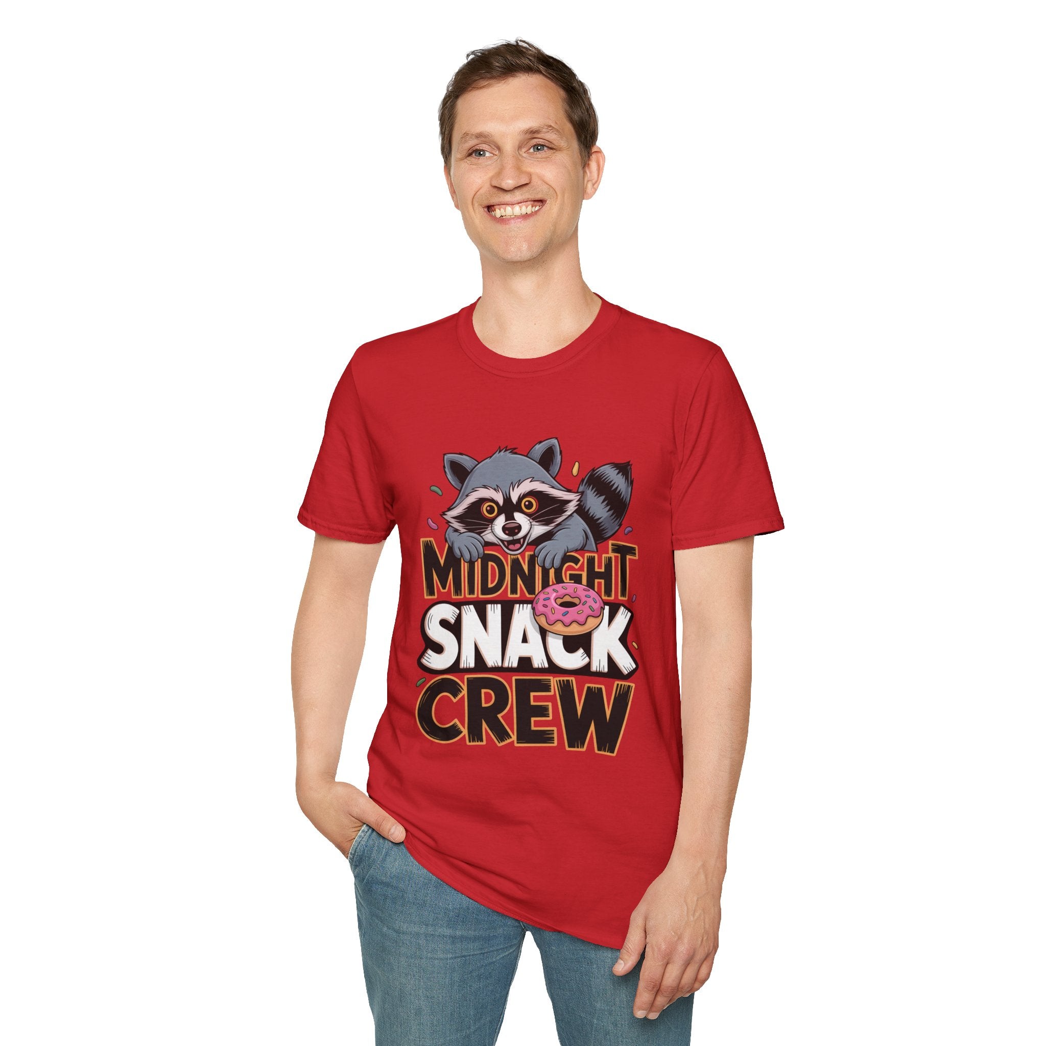 Midnight Snack Crew T-Shirt — Cute Raccoon Donut Tee