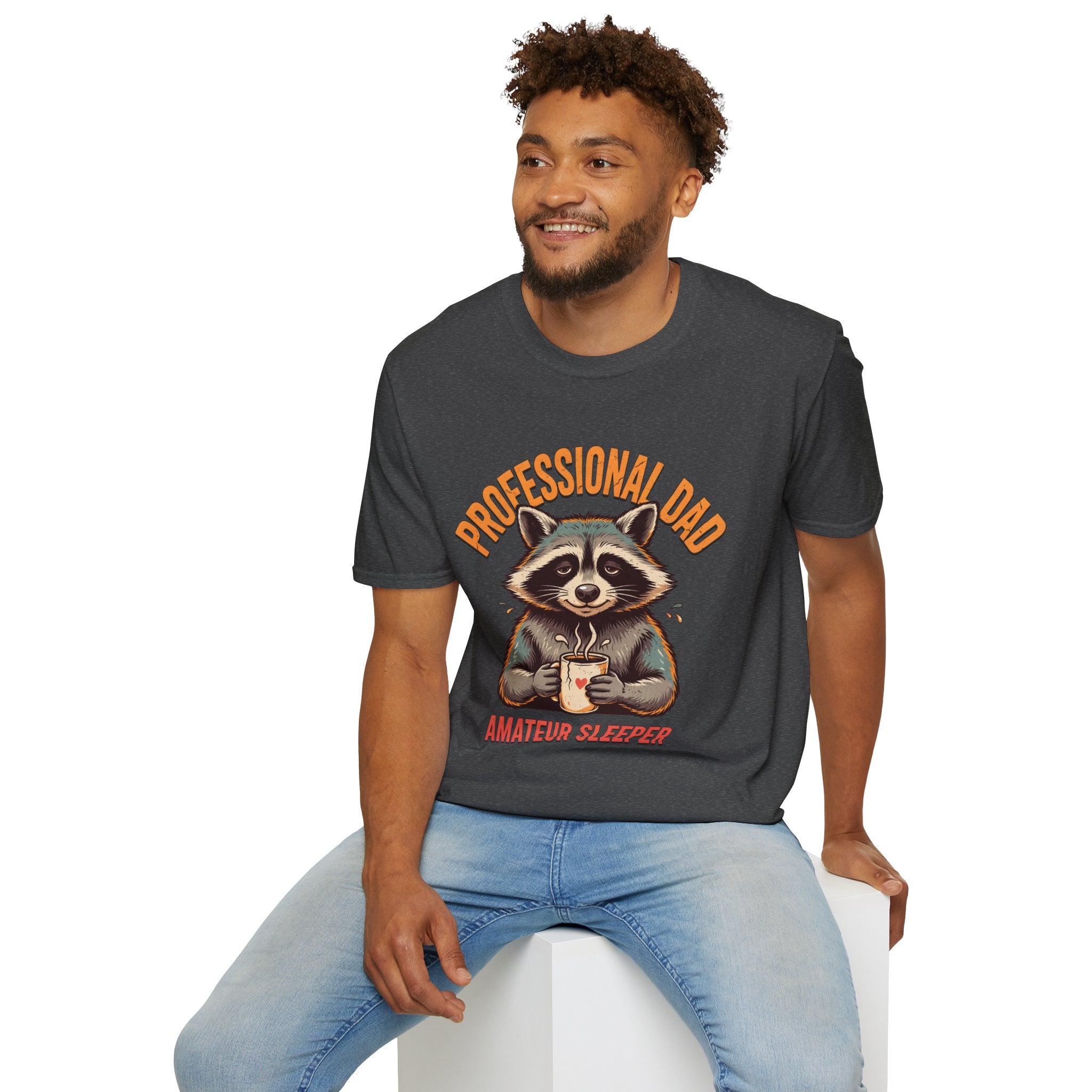 Dad T-Shirt — “Professional Dad, Amateur Sleeper” Raccoon Graphic Tee