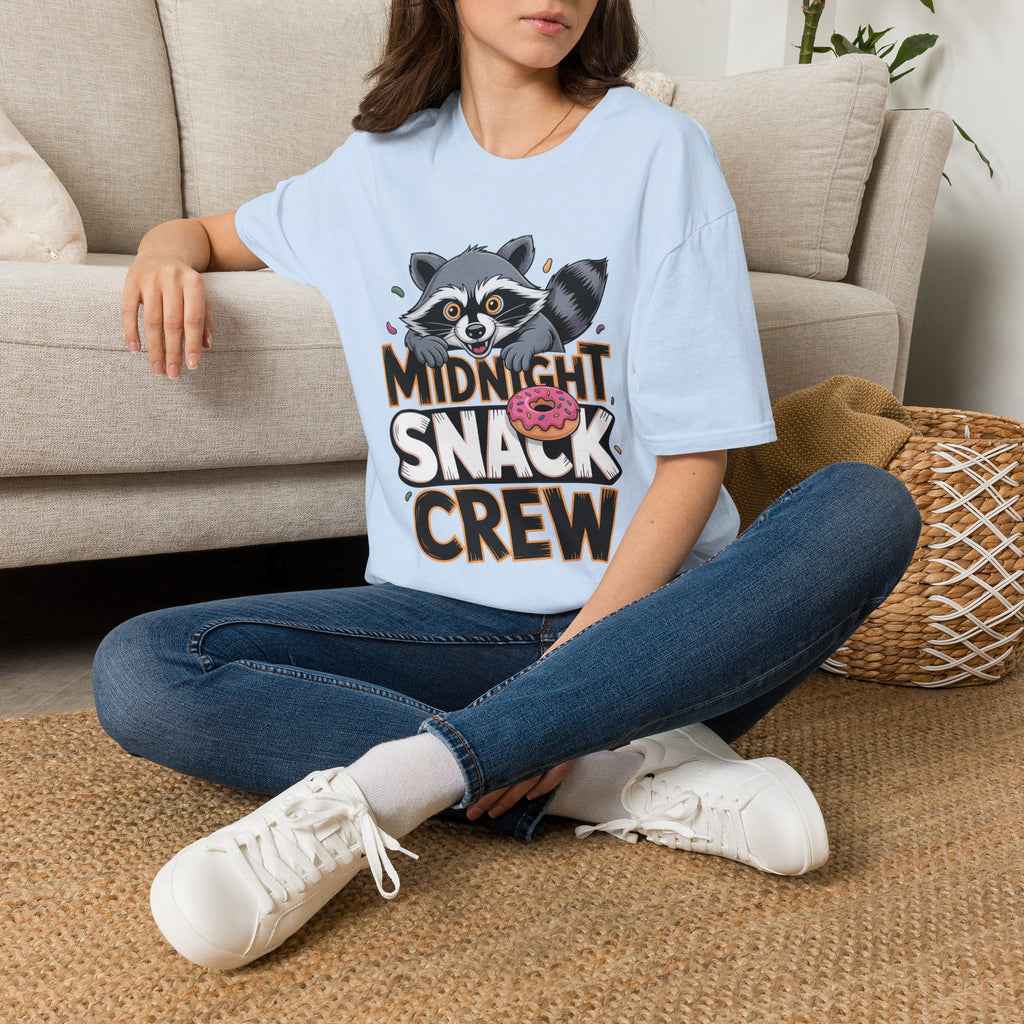 Midnight Snack Crew T-Shirt — Cute Raccoon Donut Tee