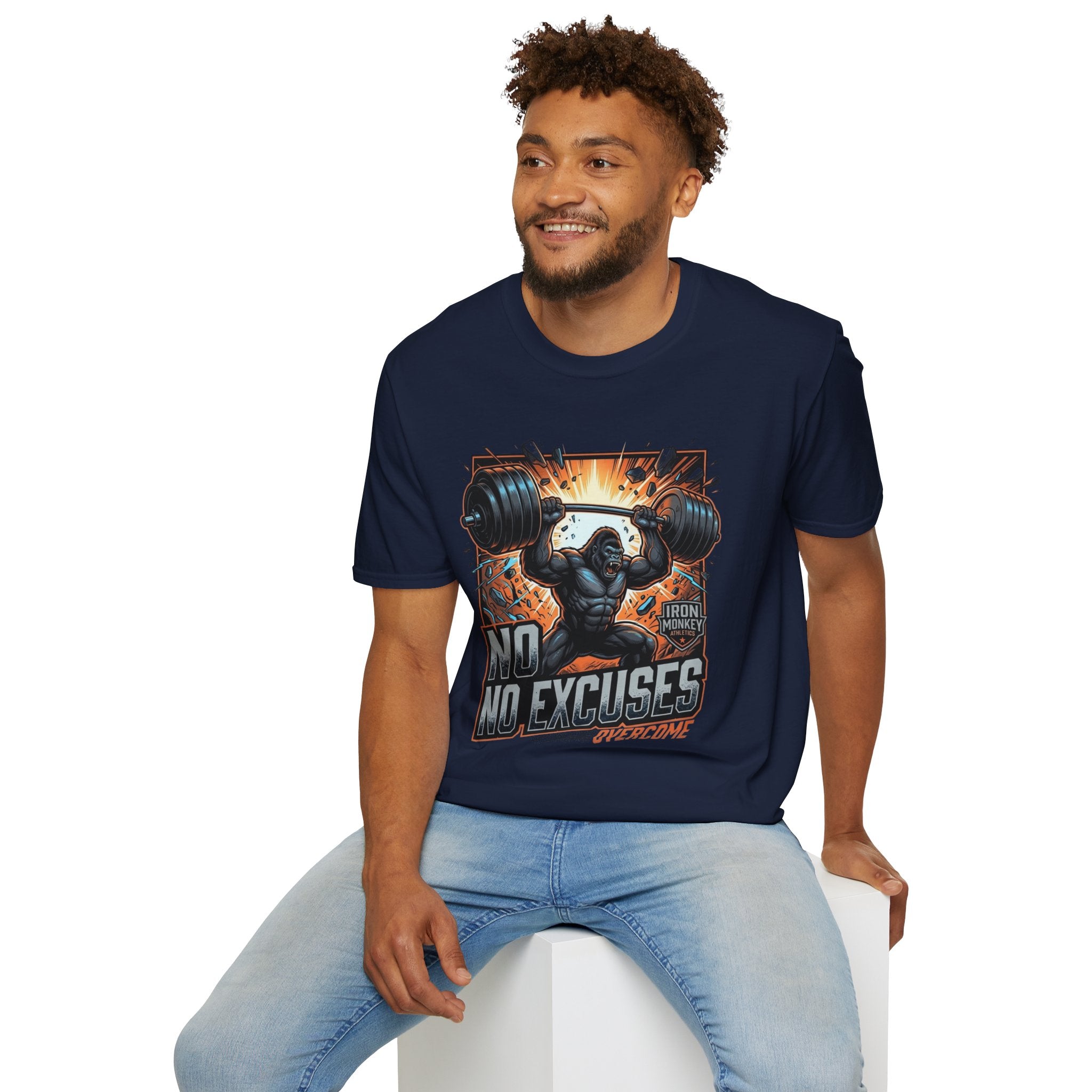 Motivational Weightlifting T-Shirt — 'No Excuses' Gorilla Gym Tee