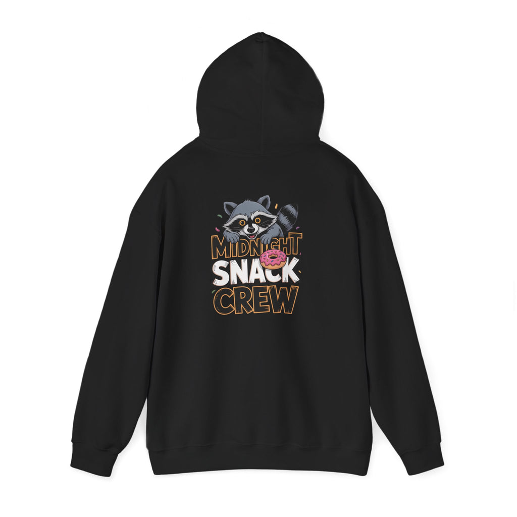 Midnight Snack Crew Hoodie — 'Wake the Sky' Raccoon Graphic Hooded Sweatshirt