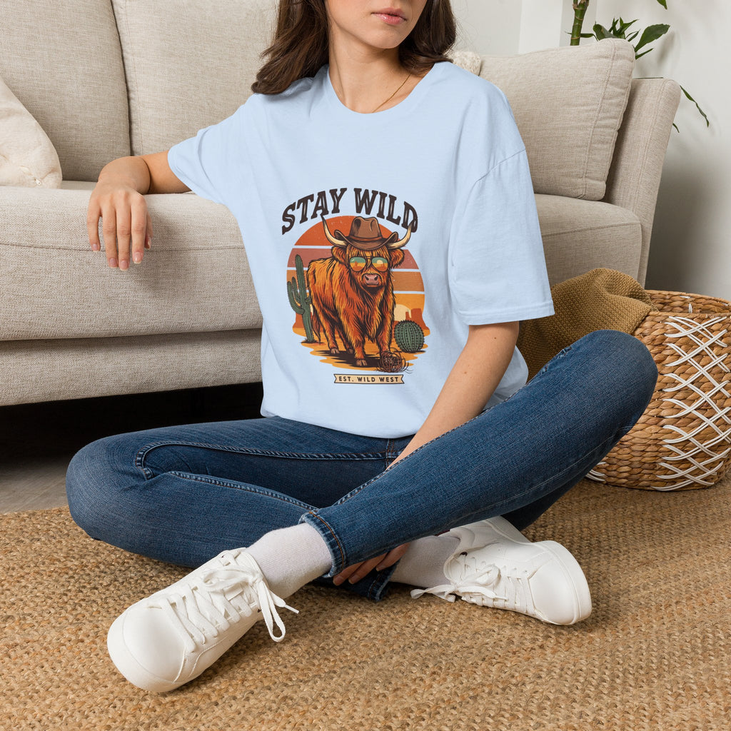 Stay Wild Longhorn T-Shirt — Retro Western Cow Skull Graphic Tee