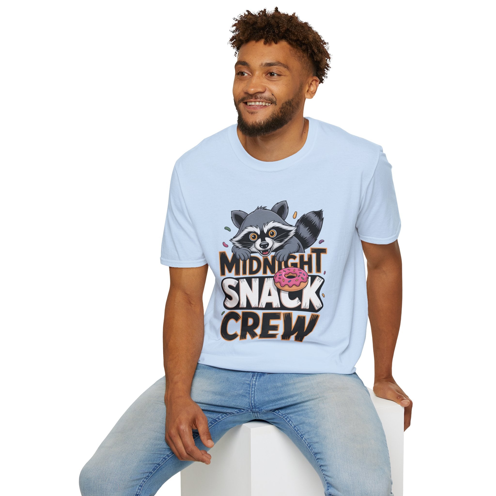 Midnight Snack Crew T-Shirt — Cute Raccoon Donut Tee