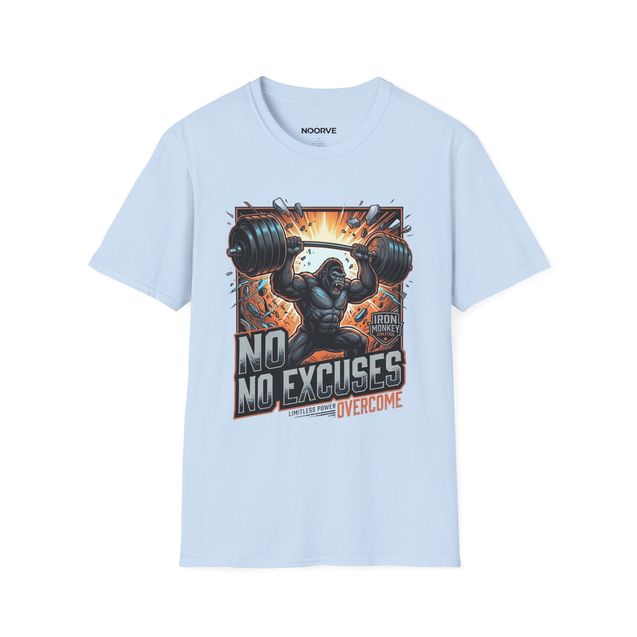 Motivational Weightlifting T-Shirt — 'No Excuses' Gorilla Gym Tee