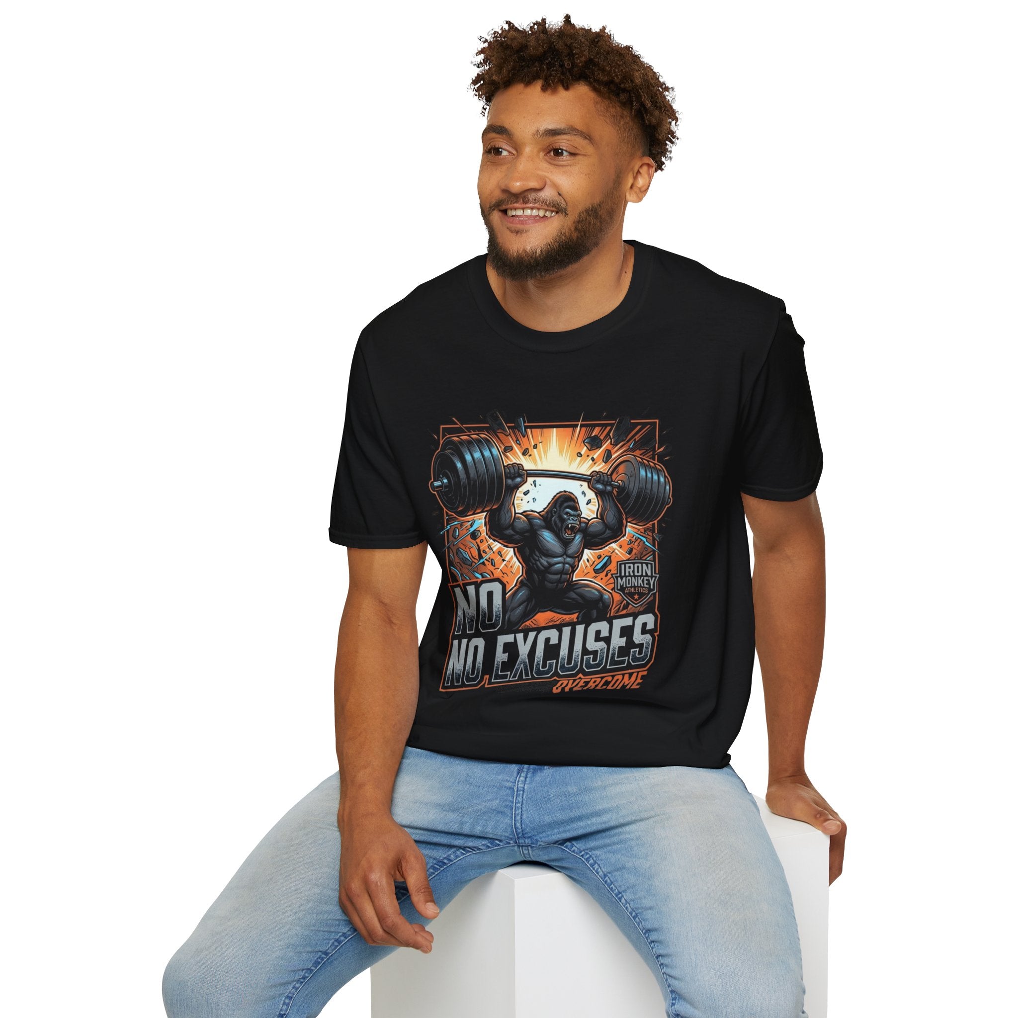 Motivational Weightlifting T-Shirt — 'No Excuses' Gorilla Gym Tee
