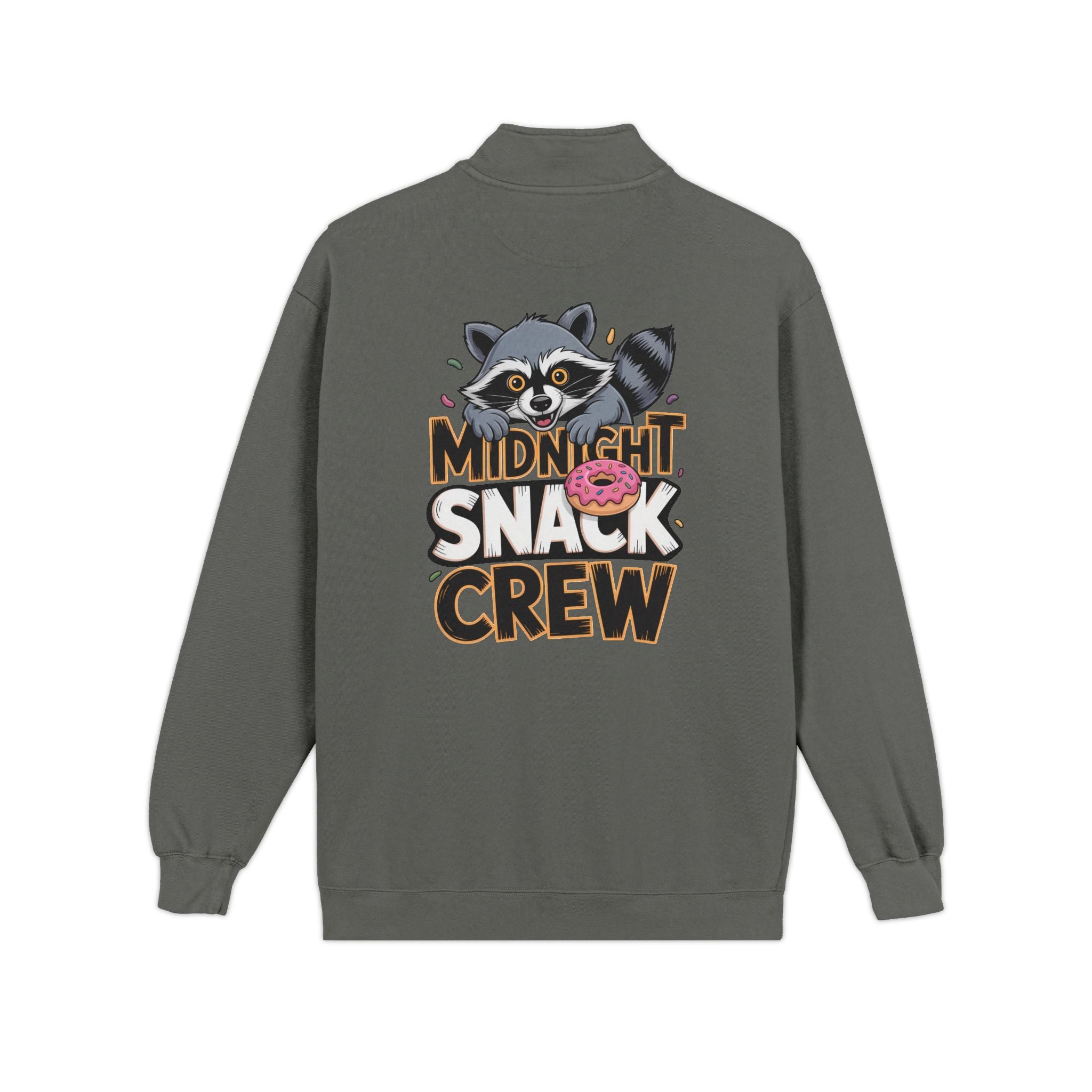 Quarter-Zip Sweatshirt — Midnight Snack Crew Raccoon Graphic | Noorve | Sweatshirt