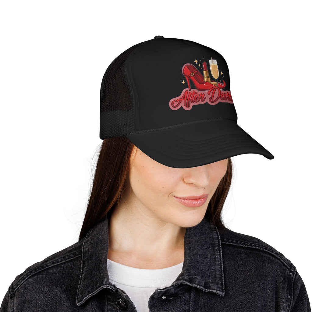After Dark Trucker Hat — Red Heels & Champagne Foam Cap