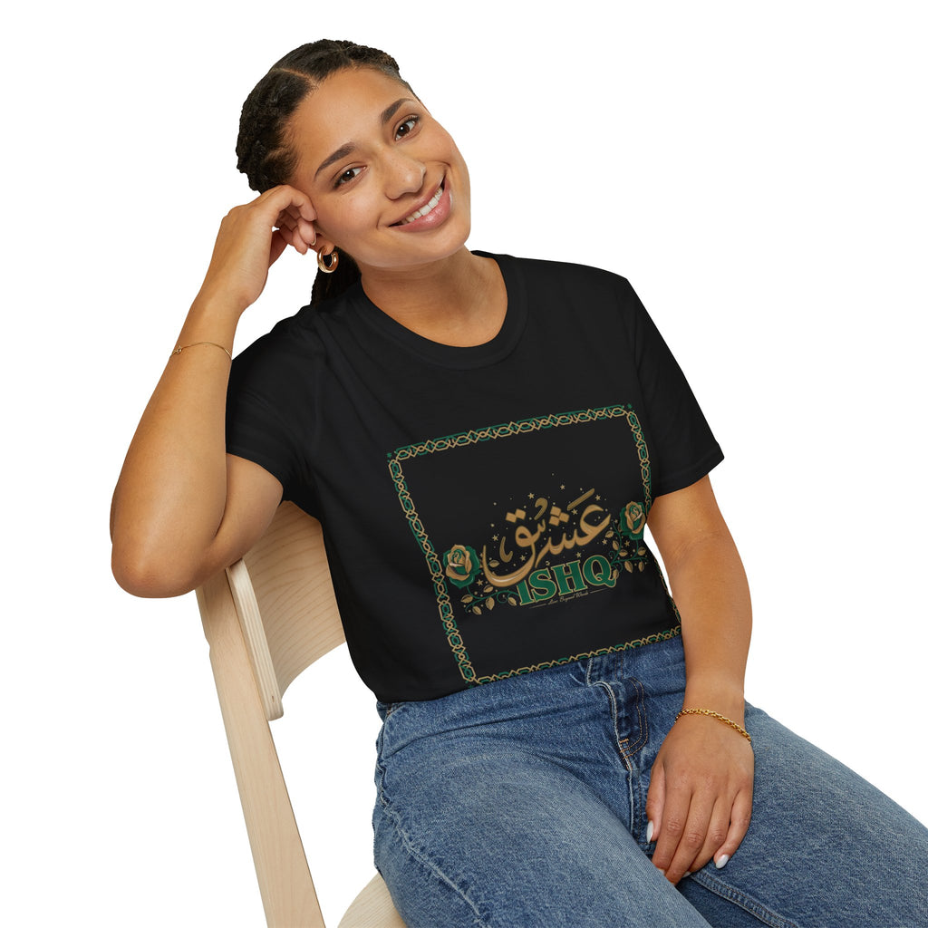 Arabic 'Ishq' Graphic T-Shirt — Romantic Calligraphy Floral Tee