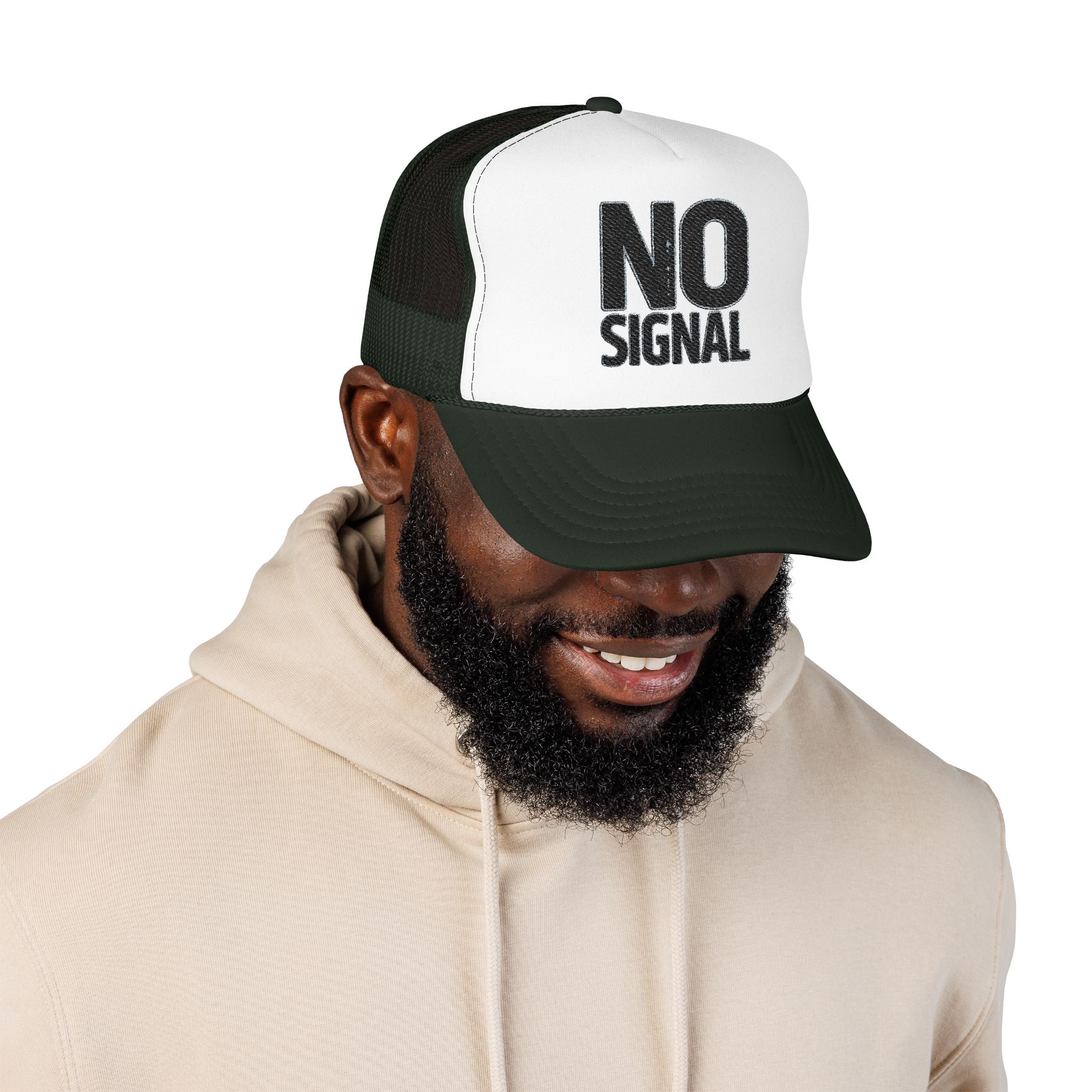 Trucker Hat — "NO SIGNAL" Distressed Foam Mesh Cap