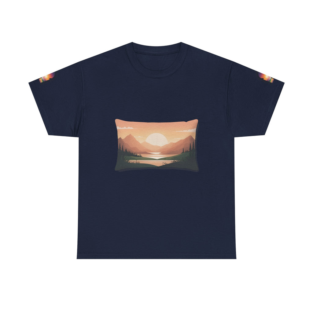 Sunset Mountain Landscape Tee - Retro Nature Graphic T-Shirt