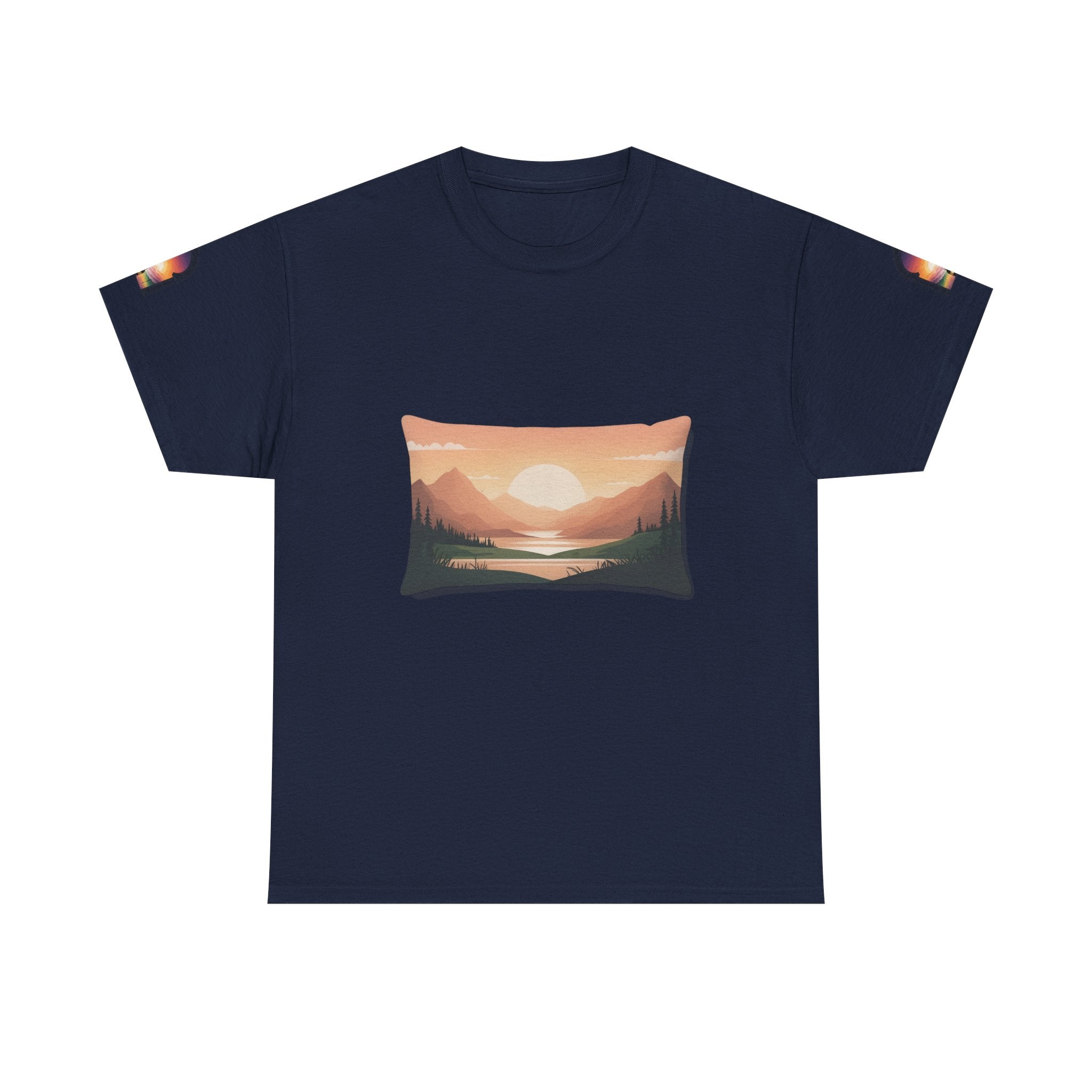 Sunset Mountain Landscape Tee - Retro Nature Graphic T-Shirt