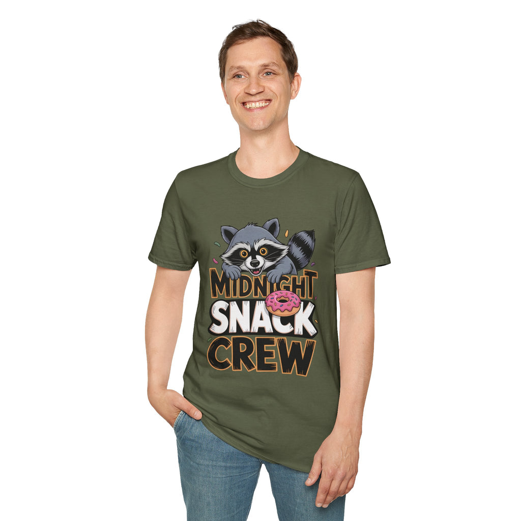 Midnight Snack Crew T-Shirt — Cute Raccoon Donut Tee