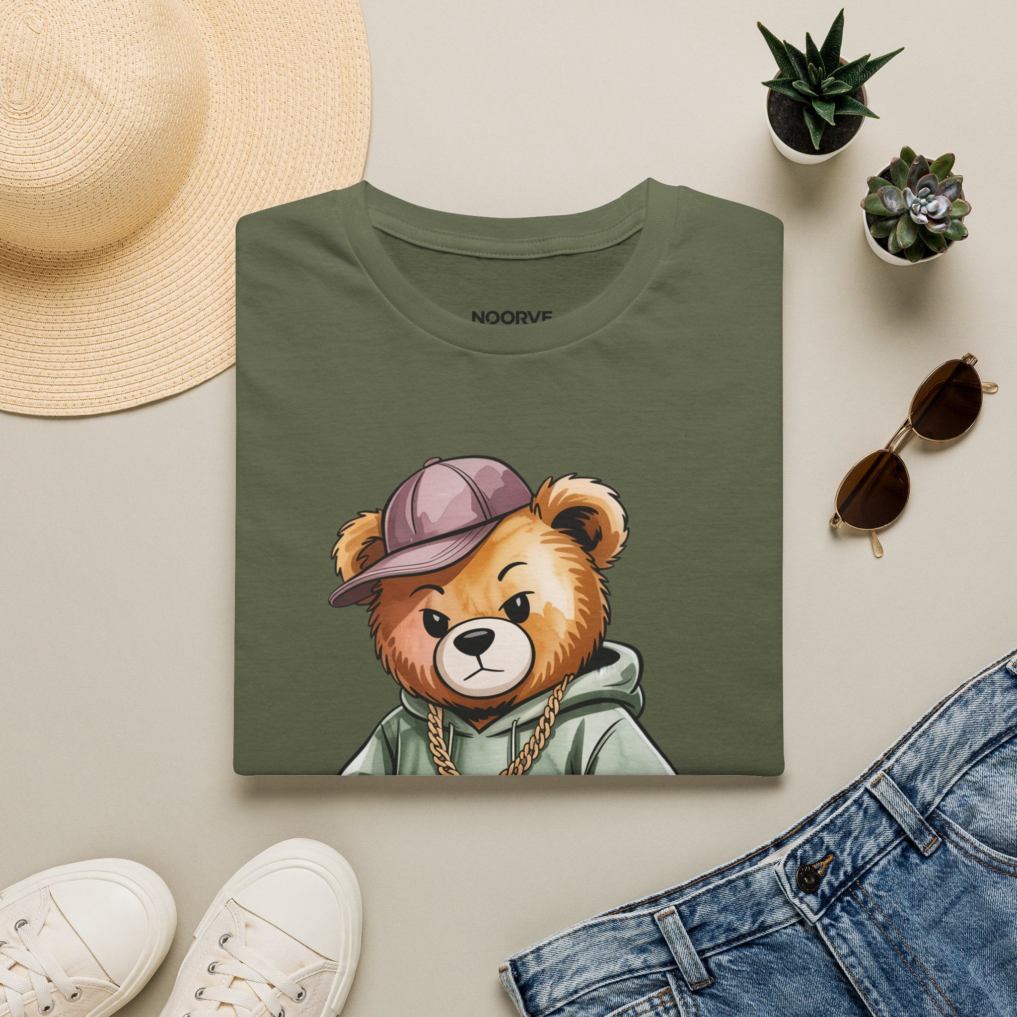 Casual Bear Graphic T-Shirt — Cool Teddy in Hoodie & Cap | Noorve | T-Shirt