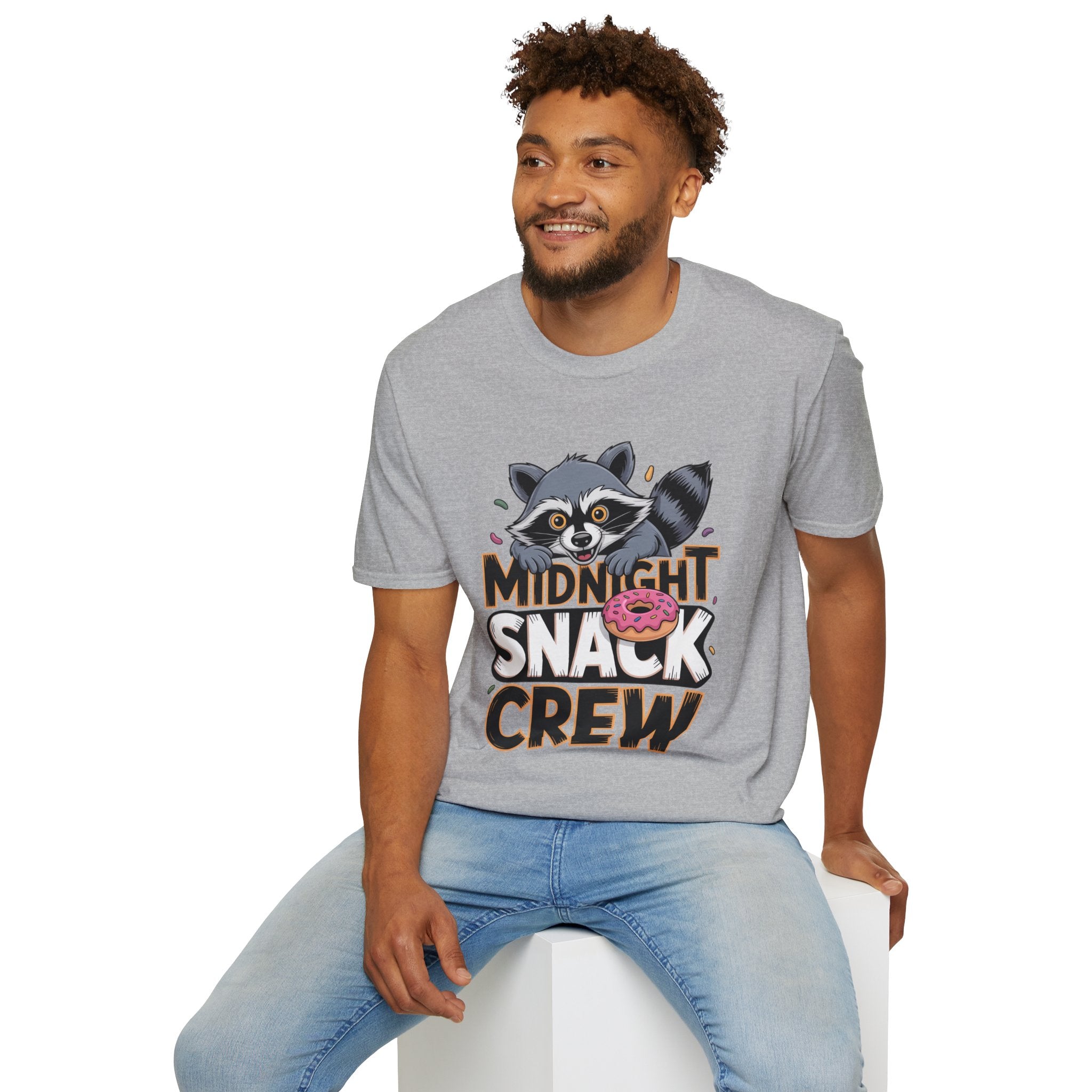 Midnight Snack Crew T-Shirt — Cute Raccoon Donut Tee