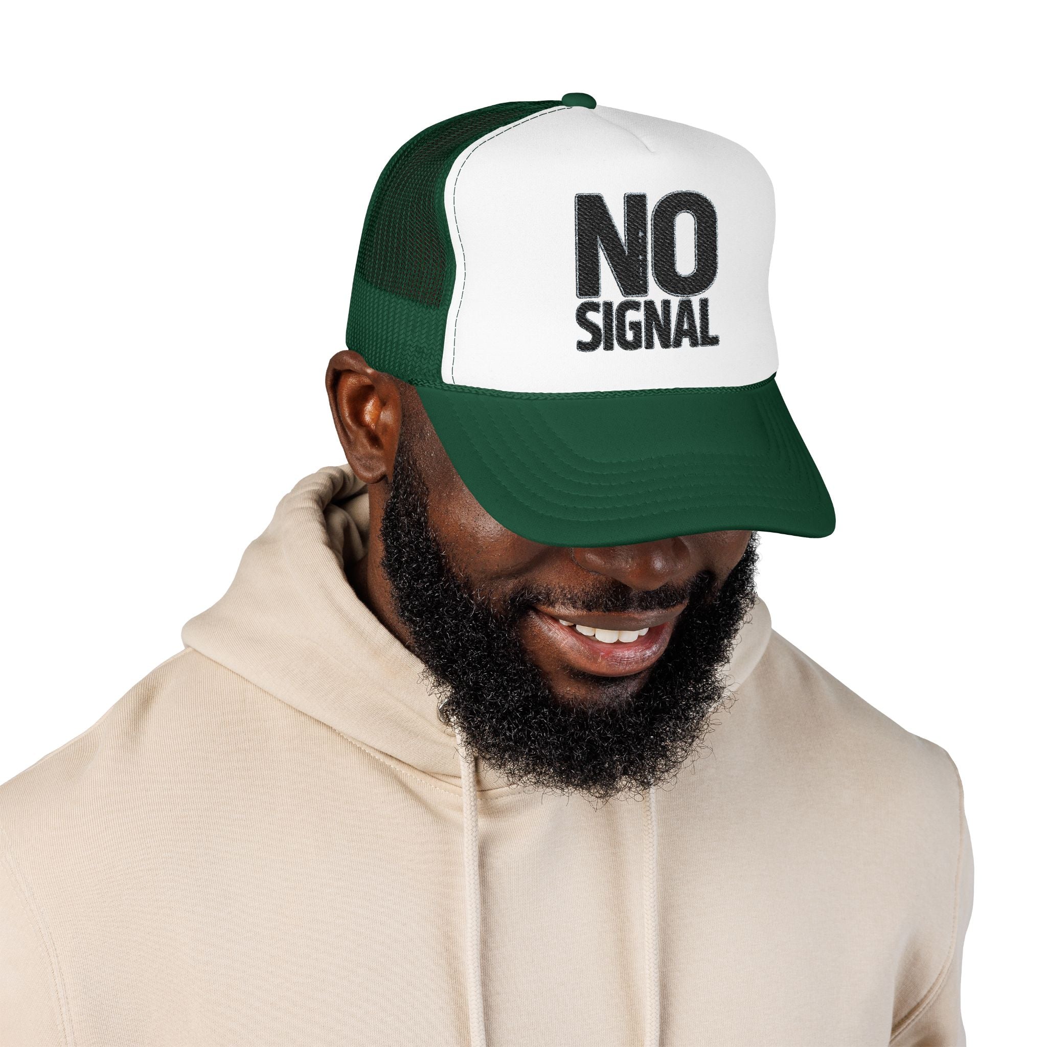 Trucker Hat — "NO SIGNAL" Distressed Foam Mesh Cap