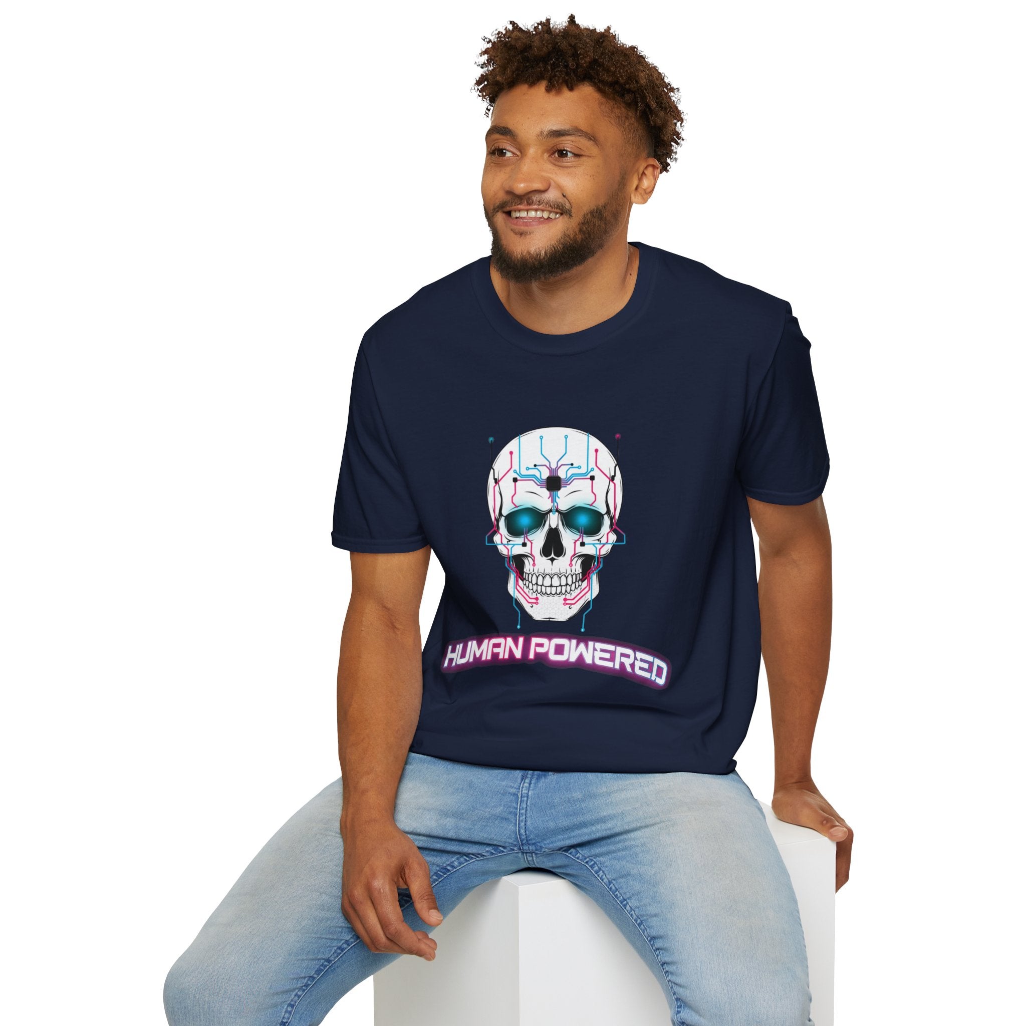 Cyber Skull T‑Shirt — 'Human Powered' Retro Futuristic Graphic Tee