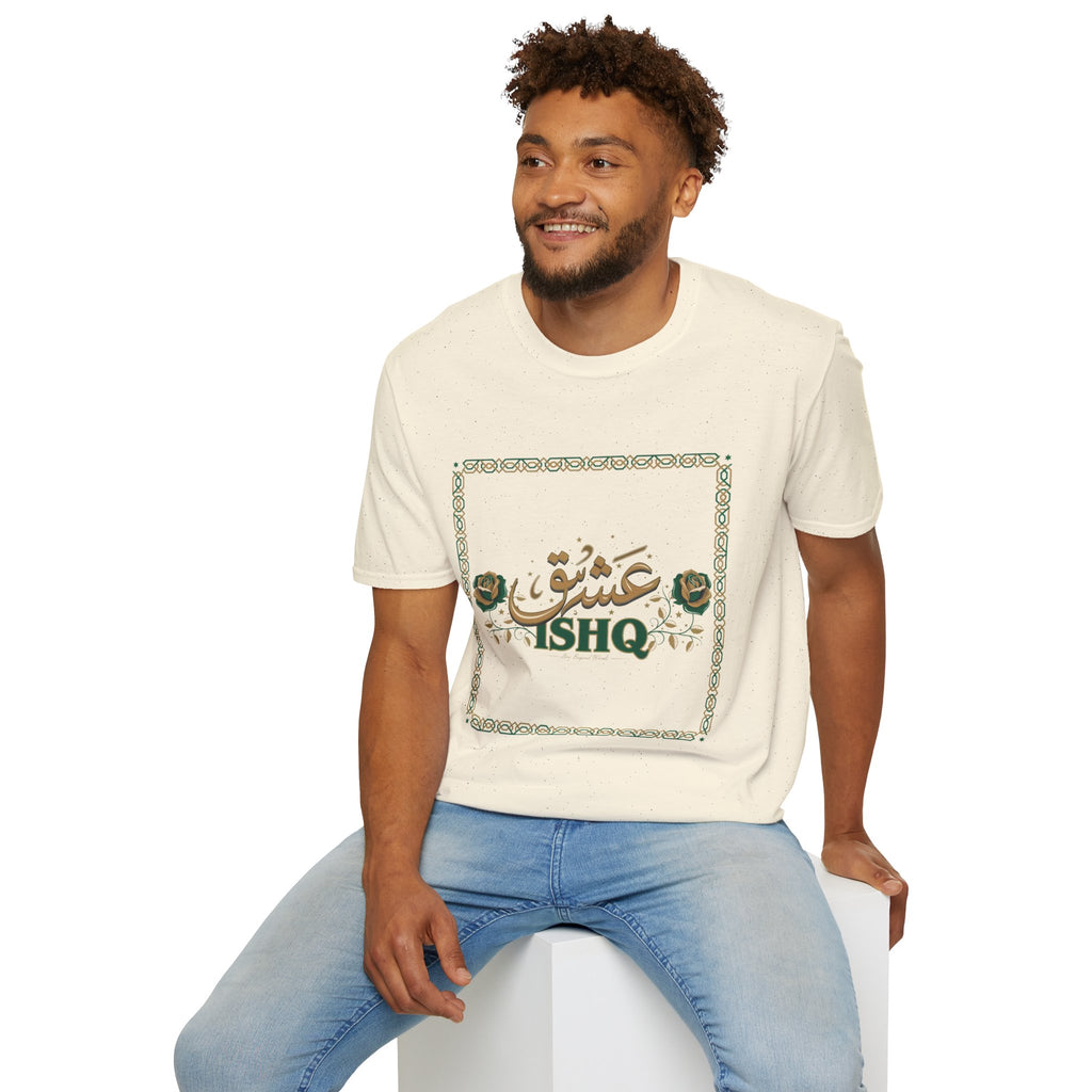 Arabic 'Ishq' Graphic T-Shirt — Romantic Calligraphy Floral Tee