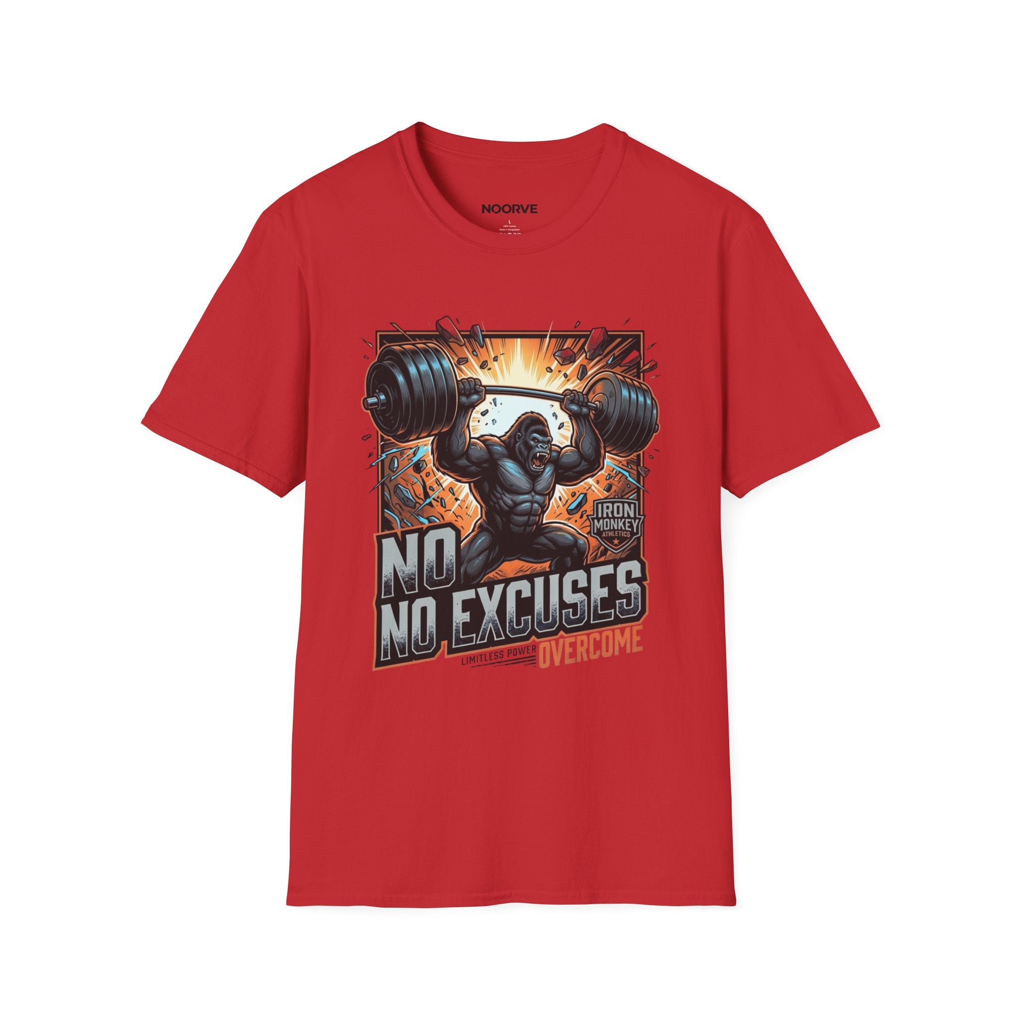 Motivational Weightlifting T-Shirt — 'No Excuses' Gorilla Gym Tee
