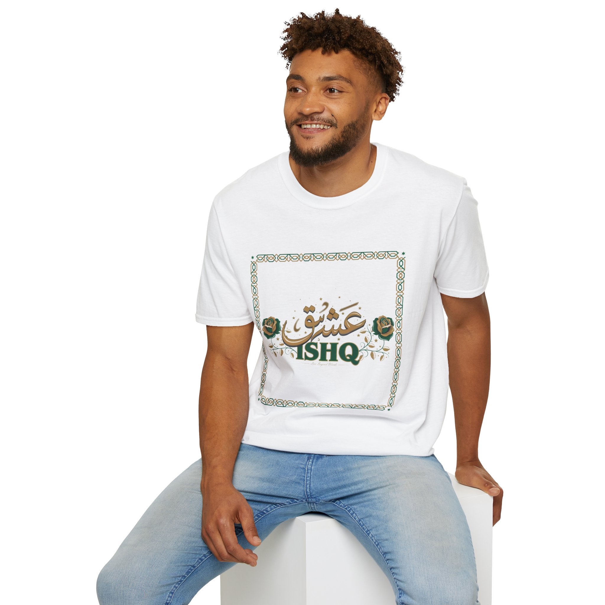 Arabic 'Ishq' Graphic T-Shirt — Romantic Calligraphy Floral Tee