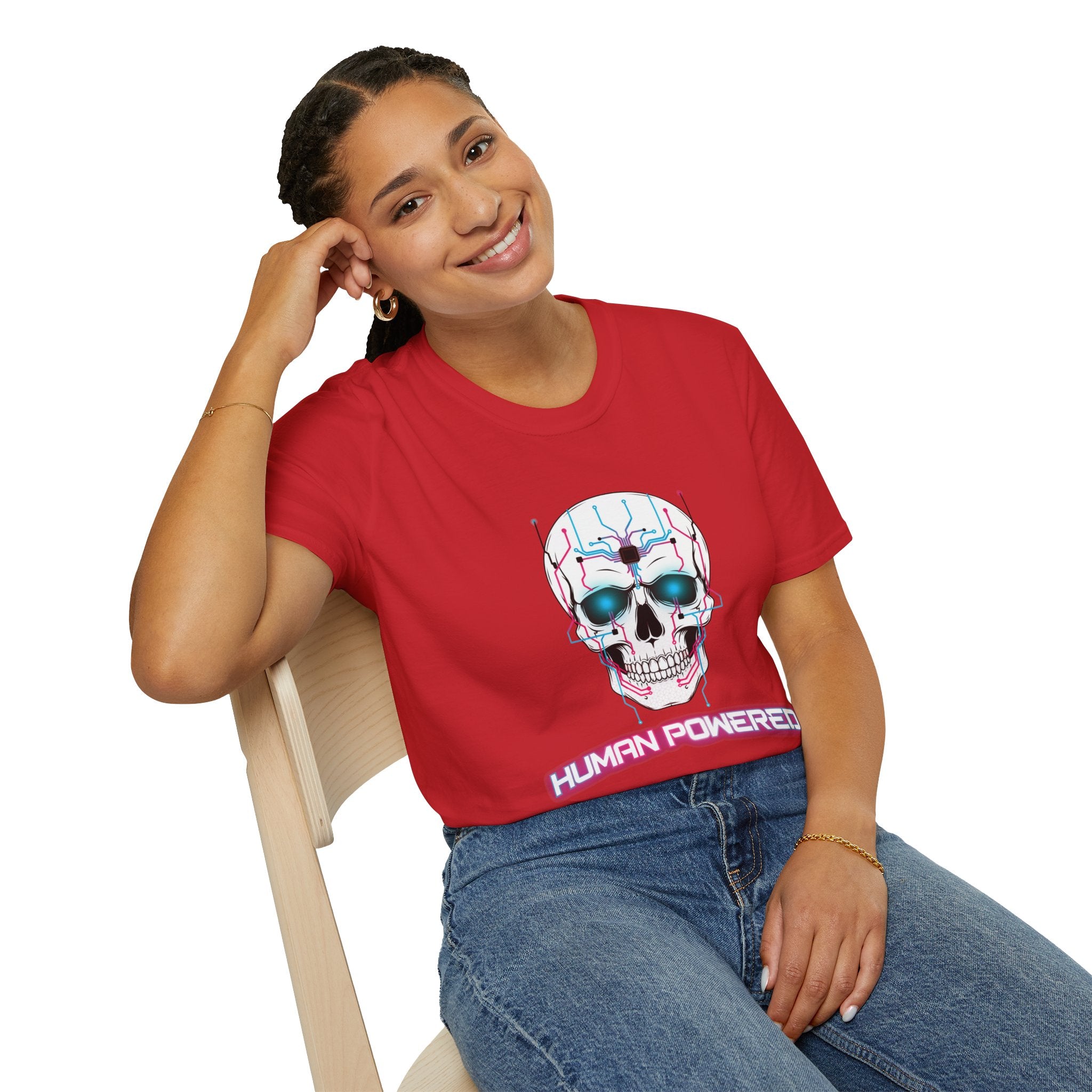 Cyber Skull T‑Shirt — 'Human Powered' Retro Futuristic Graphic Tee