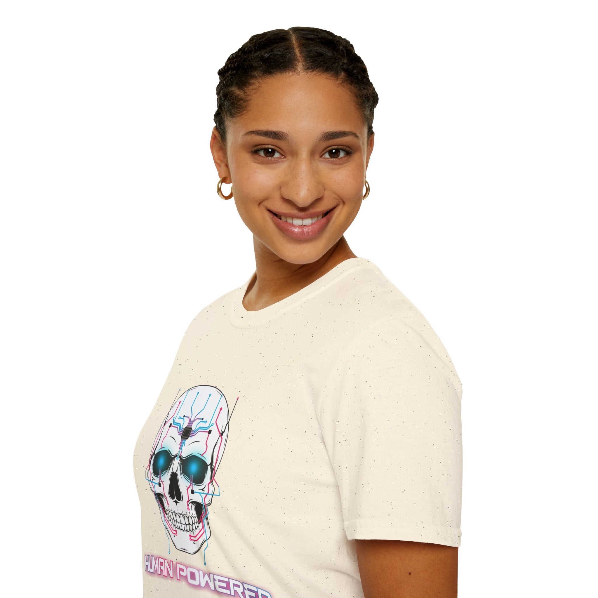 Cyber Skull T‑Shirt — 'Human Powered' Retro Futuristic Graphic Tee