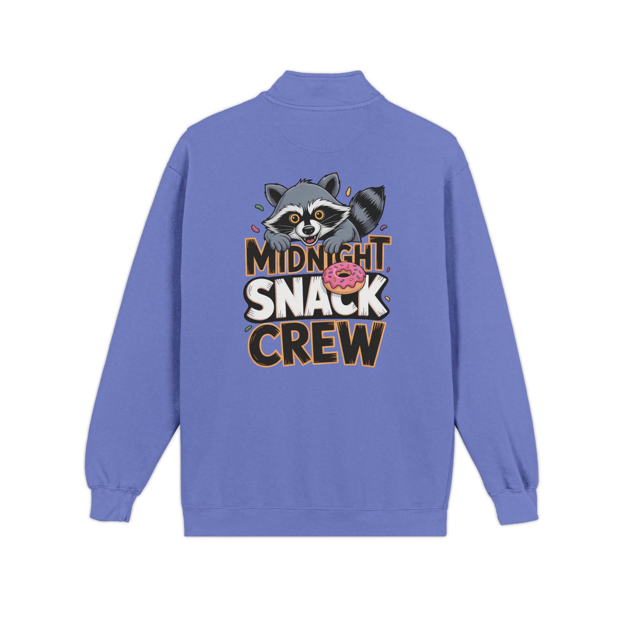 Quarter-Zip Sweatshirt — "Midnight Snack Crew" Raccoon Graphic