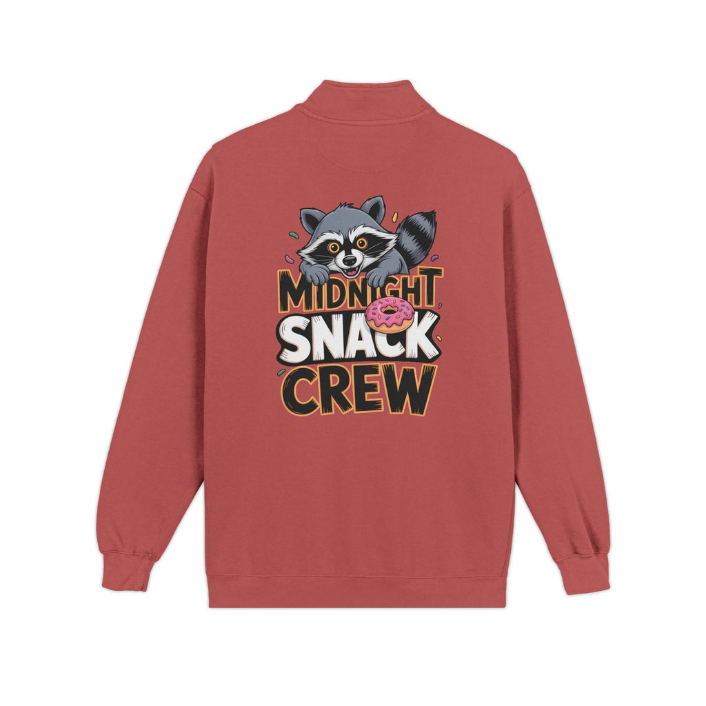 Quarter-Zip Sweatshirt — "Midnight Snack Crew" Raccoon Graphic