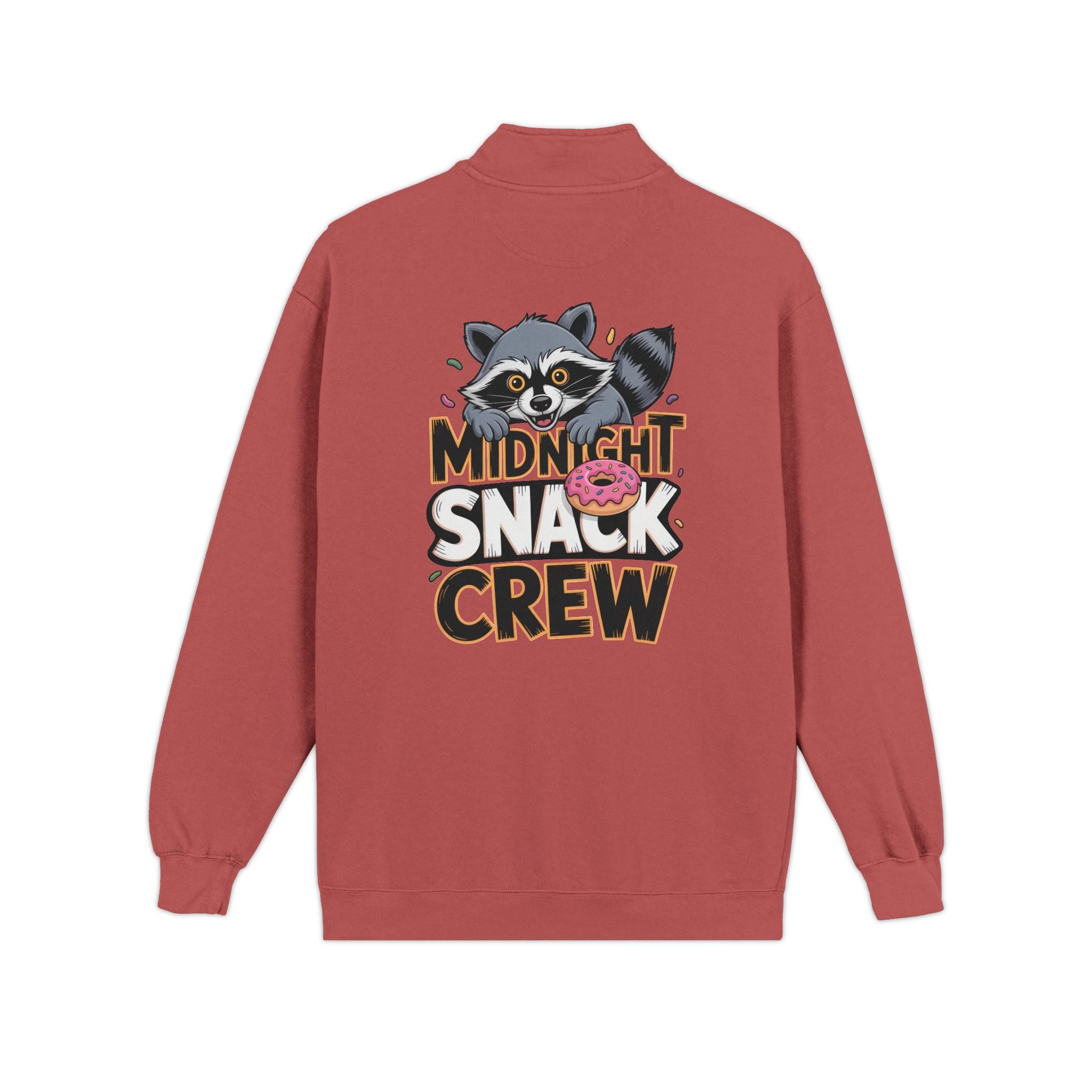 Quarter-Zip Sweatshirt — "Midnight Snack Crew" Raccoon Graphic