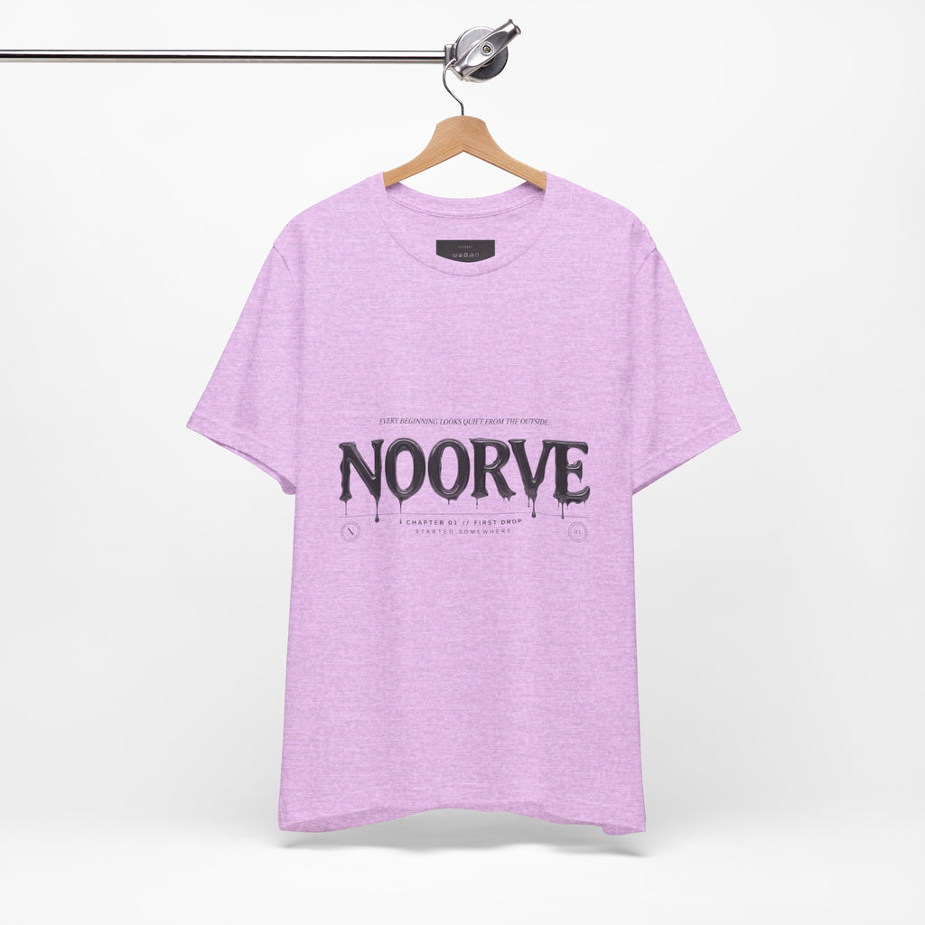 Noorve Drip Logo T-Shirt — Graphic White Tee with Gothic Dripping Text