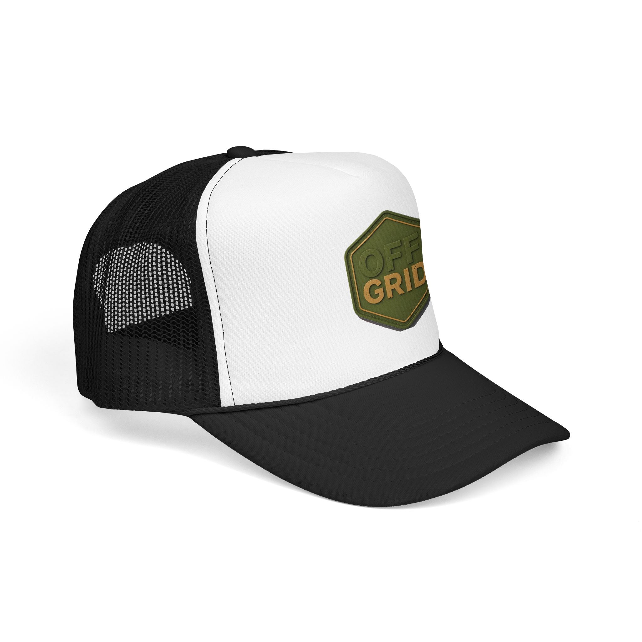 Off Grid Patch Trucker Hat — Military Green Adventure Cap