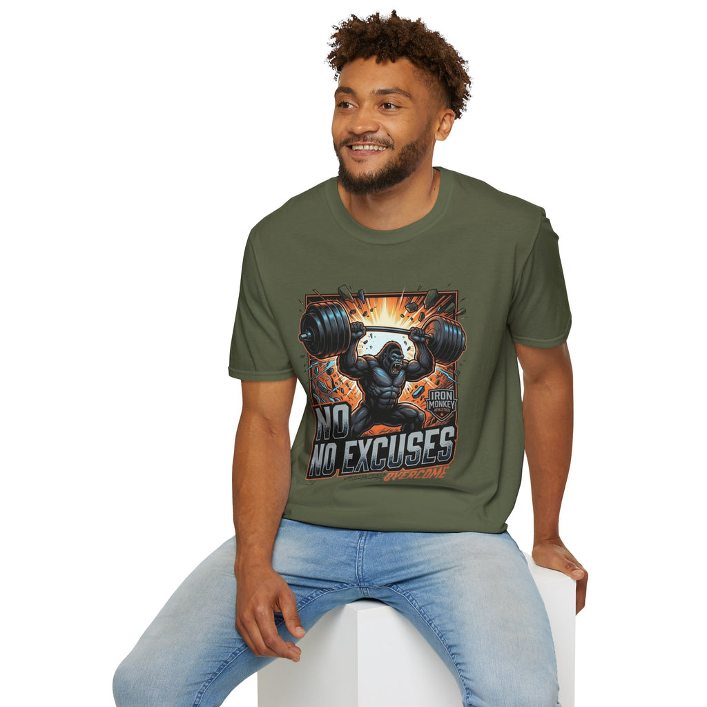 Motivational Weightlifting T-Shirt — 'No Excuses' Gorilla Gym Tee