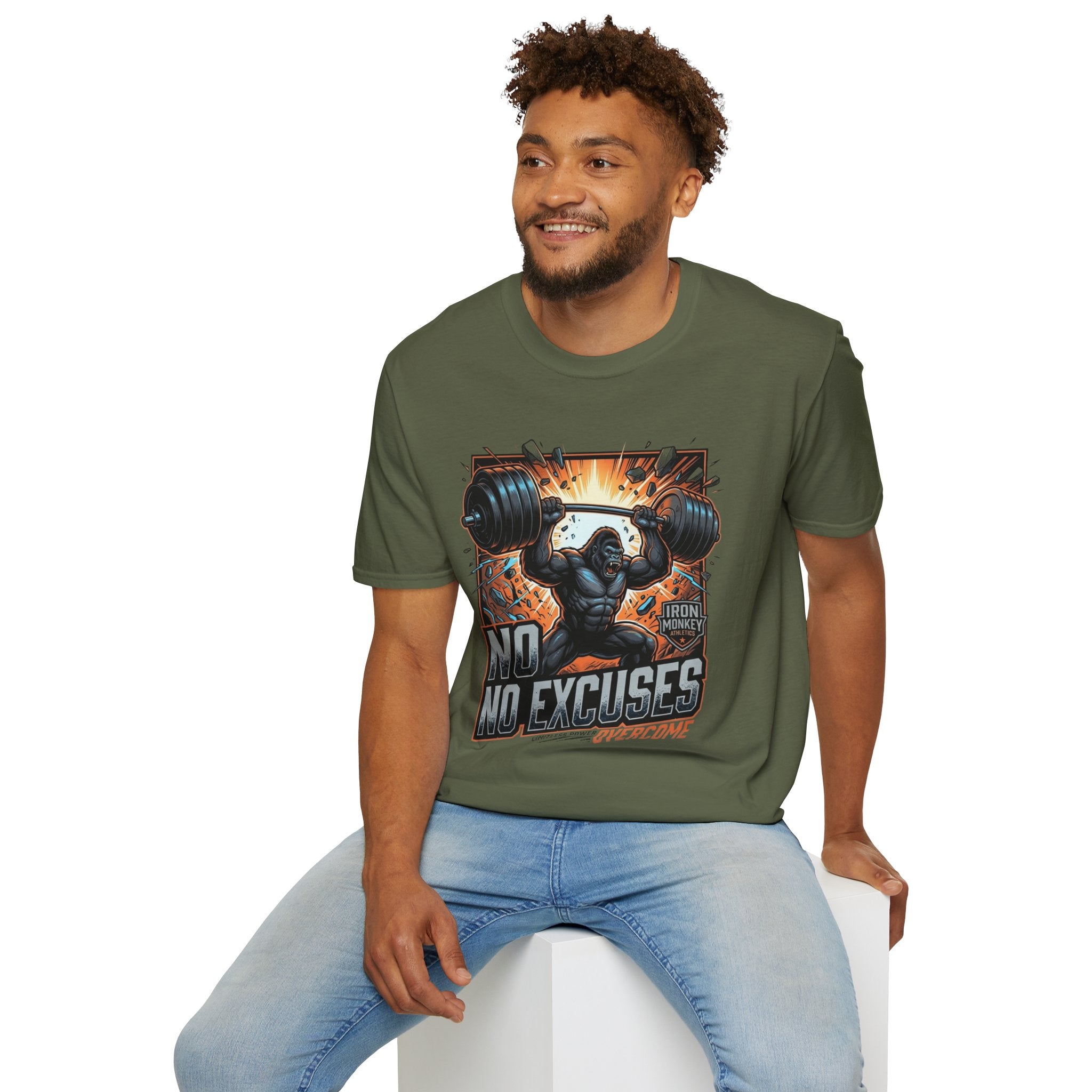 Motivational Weightlifting T-Shirt — 'No Excuses' Gorilla Gym Tee