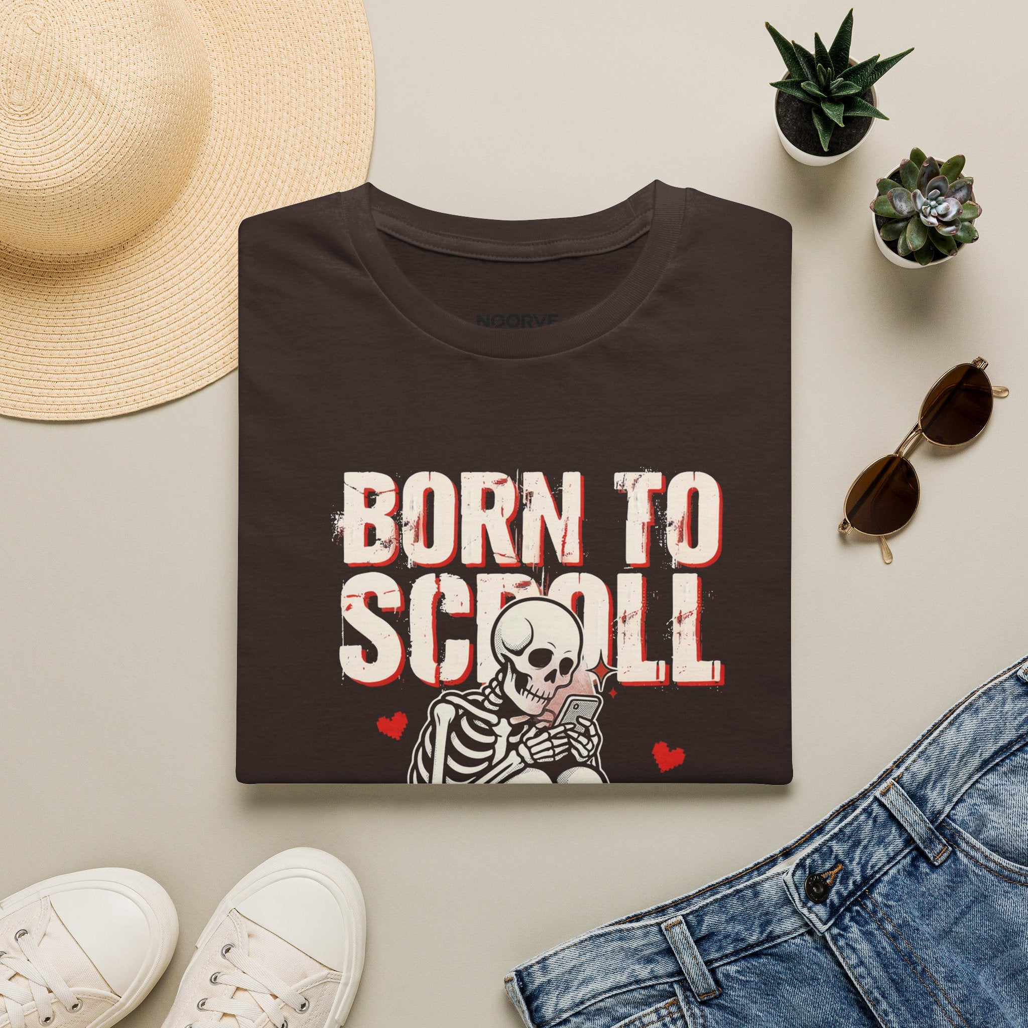 Born to Scroll T-Shirt — Cute Skeleton Born to Scroll, Forced to Work Graphic Tee | Noorve | T-Shirt