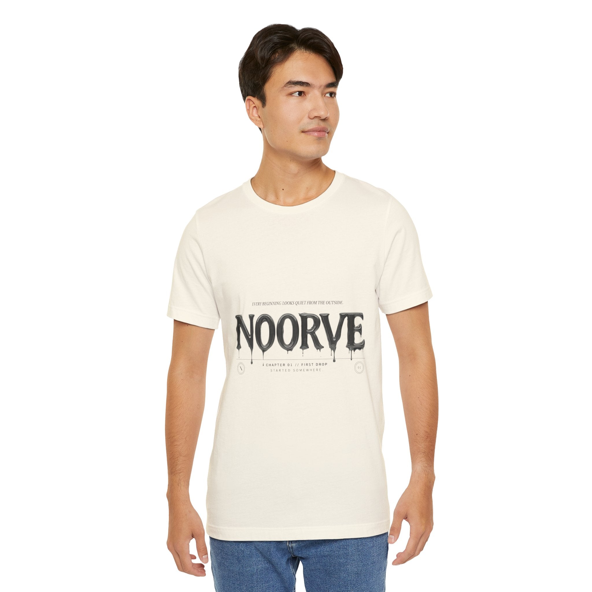 Noorve Drip Logo T-Shirt — Graphic White Tee with Gothic Dripping Text