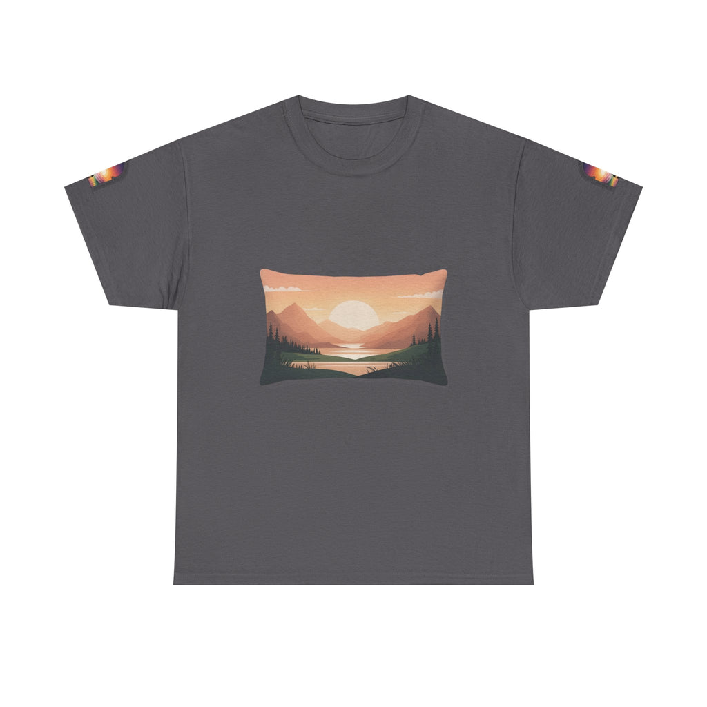 Sunset Mountain Landscape Tee - Retro Nature Graphic T-Shirt