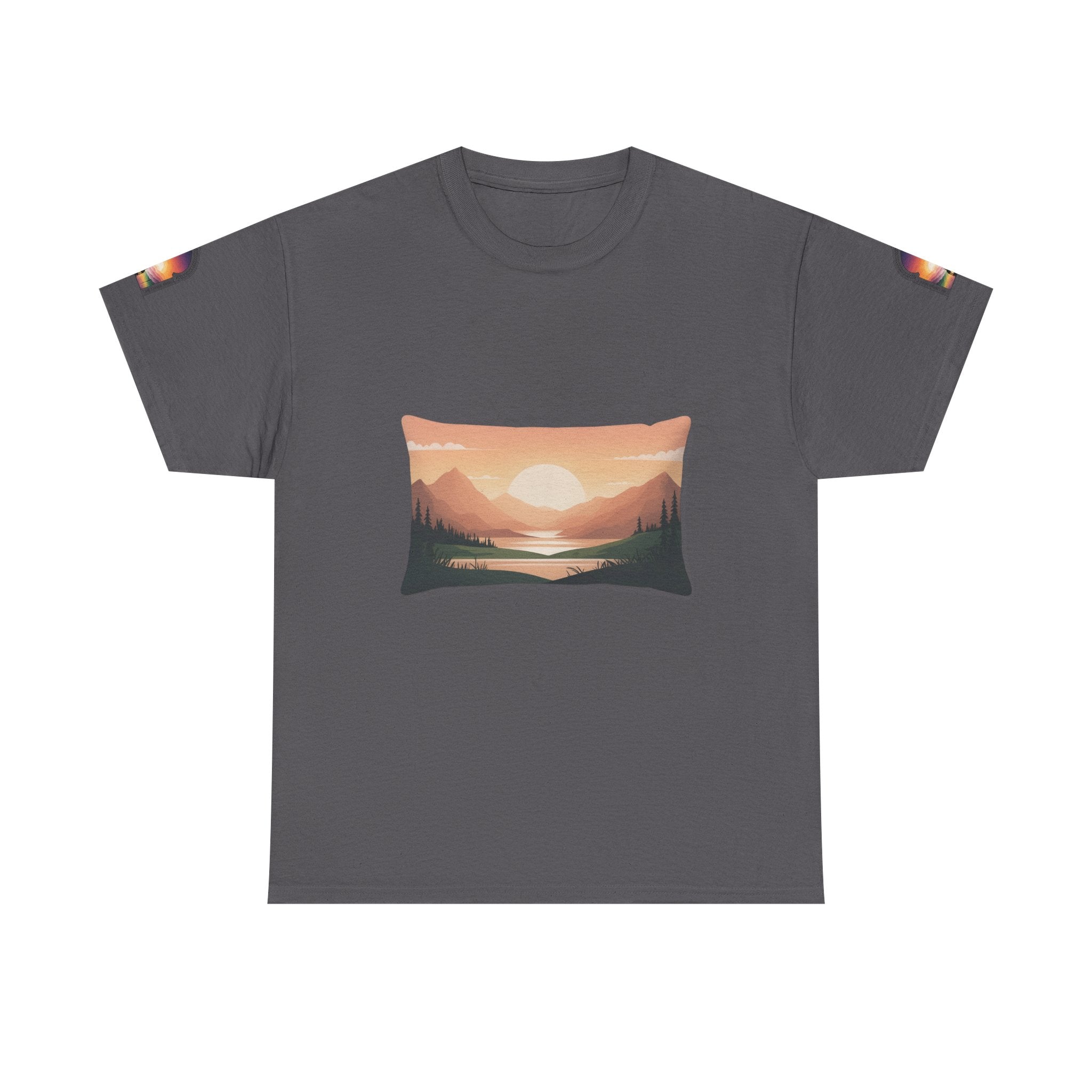 Sunset Mountain Landscape Tee - Retro Nature Graphic T-Shirt