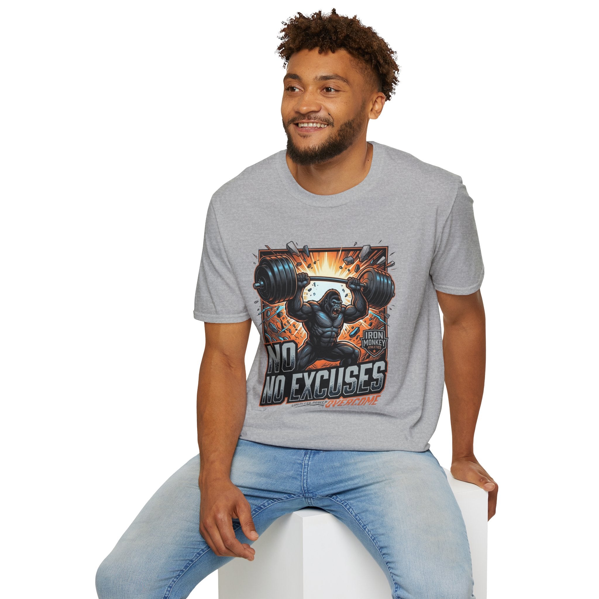 Motivational Weightlifting T-Shirt — 'No Excuses' Gorilla Gym Tee